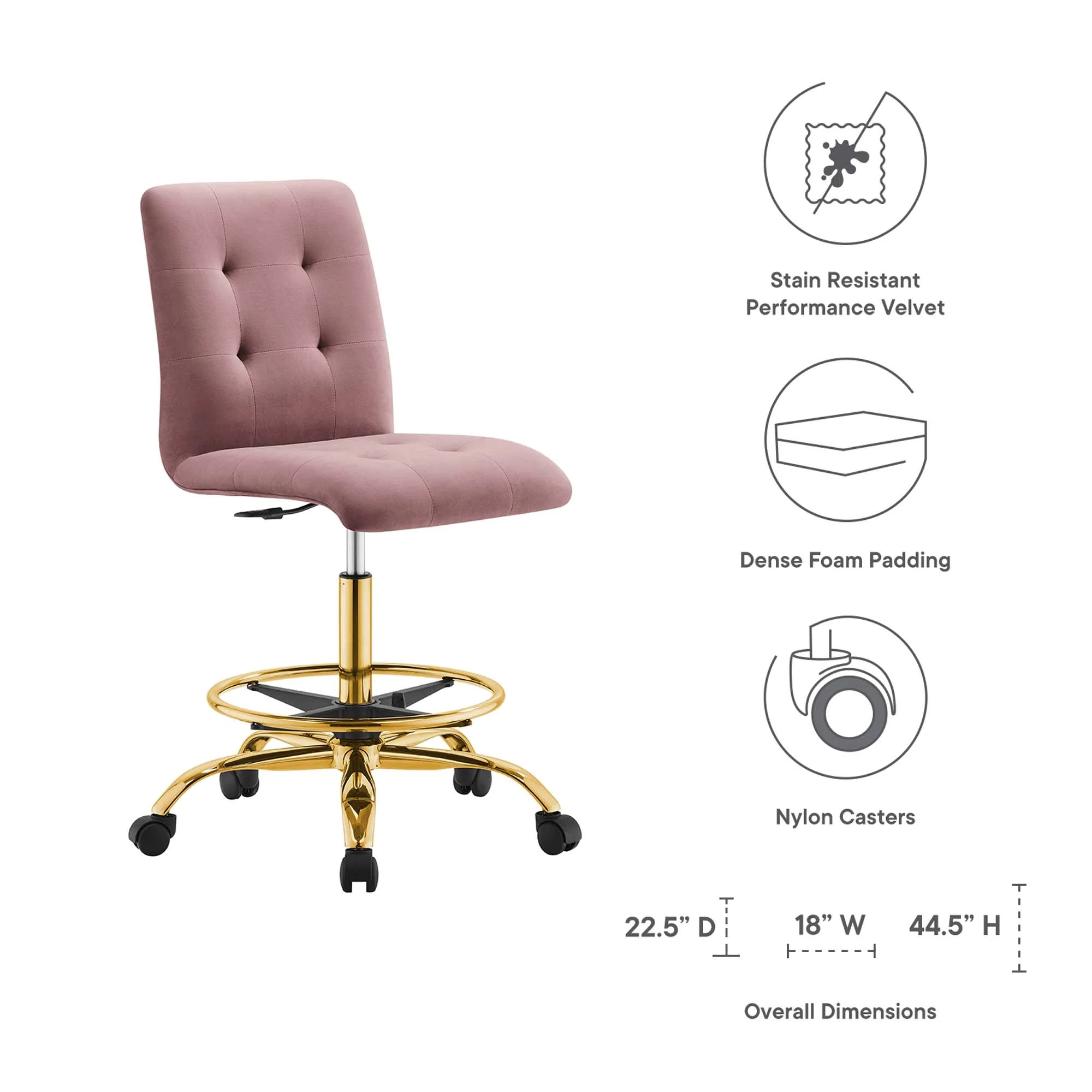 Prim Armless Performance Velvet Drafting Chair