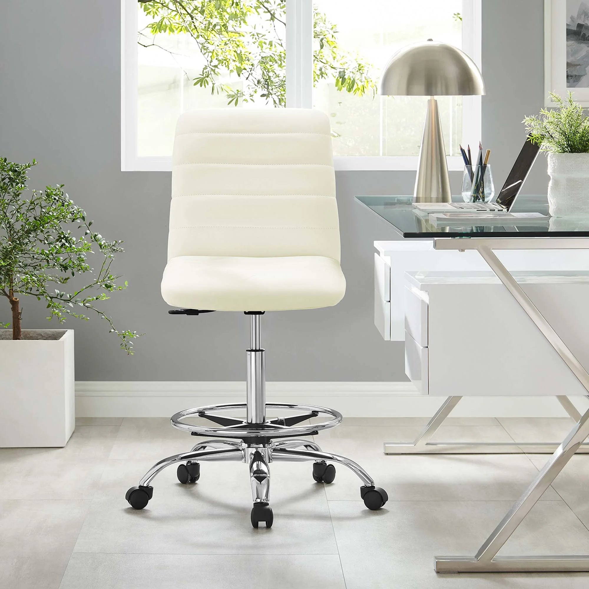 Ripple Armless Vegan Leather Drafting Chair