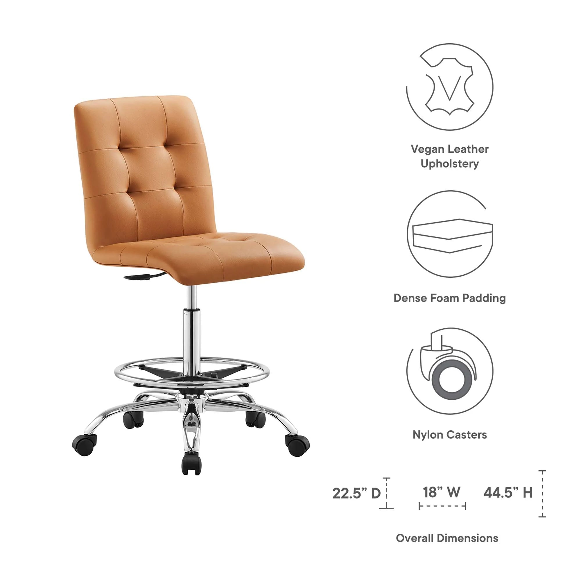 Prim Armless Vegan Leather Drafting Chair