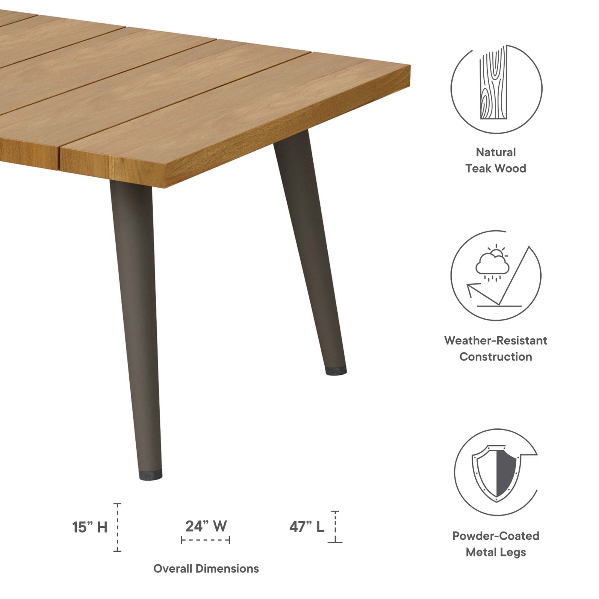 Table basse d'extérieur Meadow Outdoor Patio en bois de teck taupe naturel 