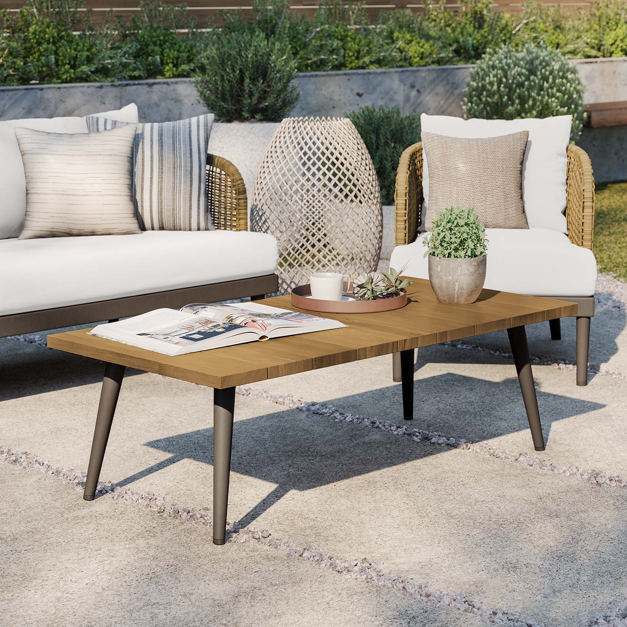 Table basse d'extérieur Meadow Outdoor Patio en bois de teck taupe naturel 