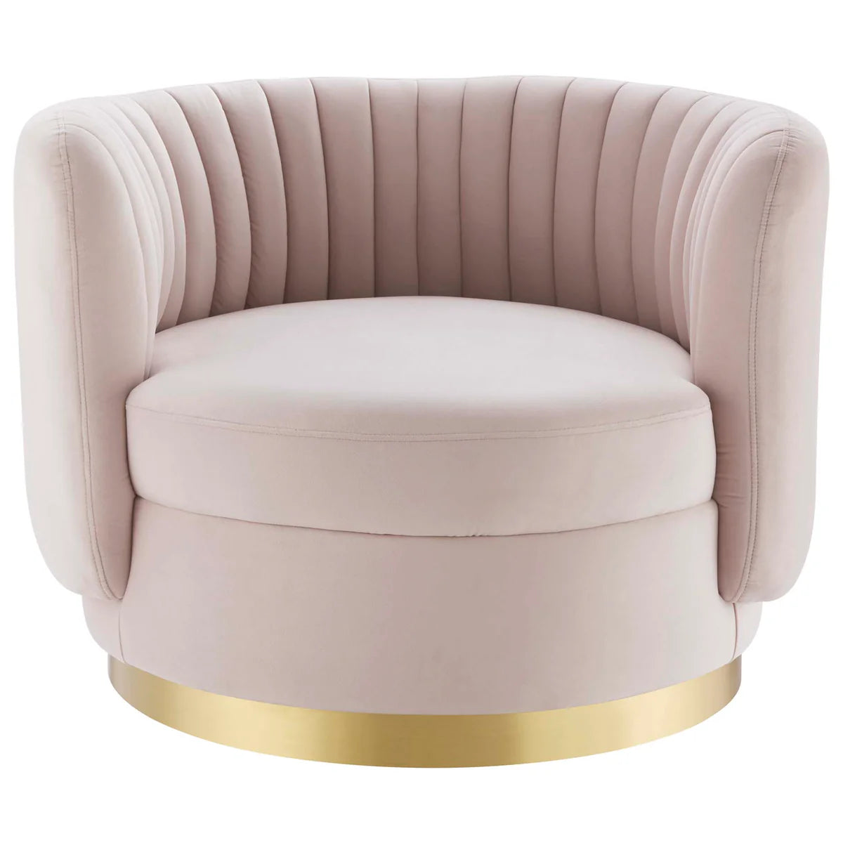 Embrace Tufted Performance Velvet Swivel Chair in Gold Pink