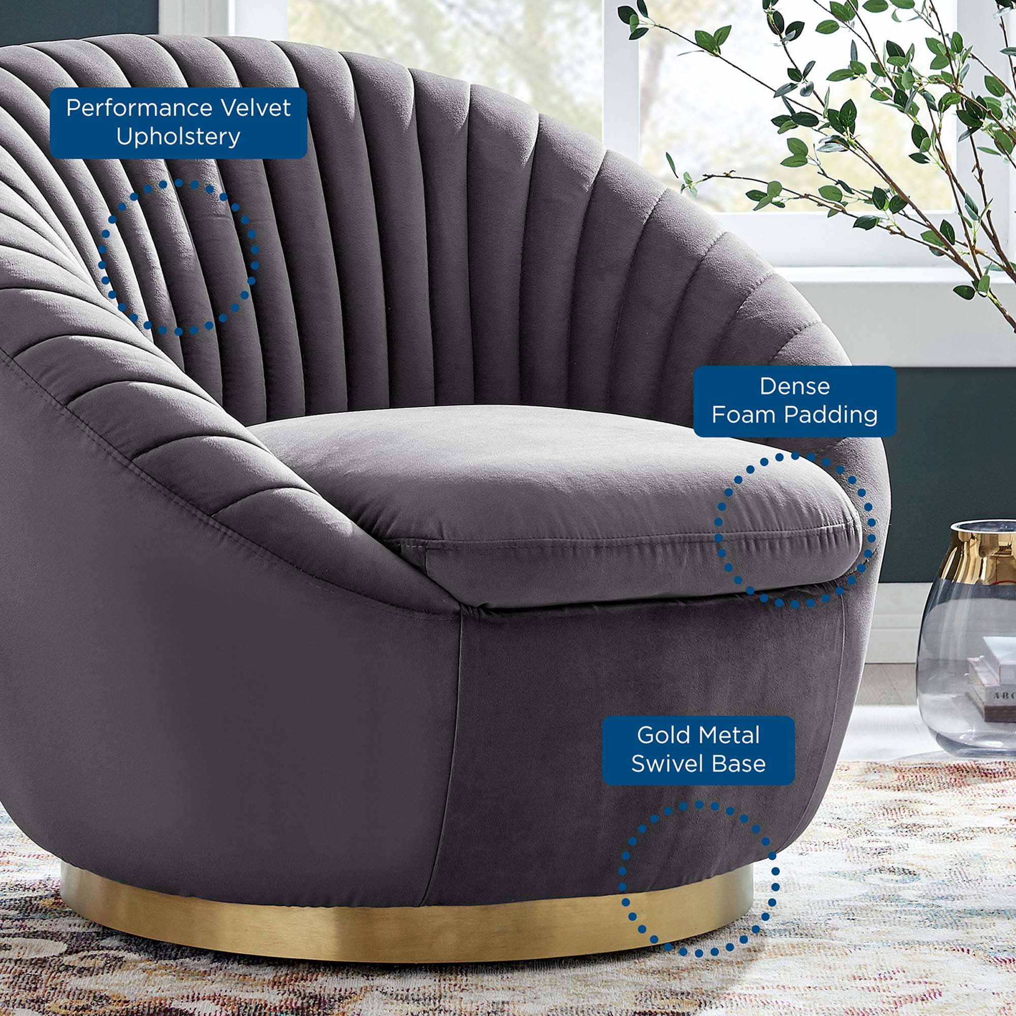 Whirr Tufted Performance Velvet Swivel Chair