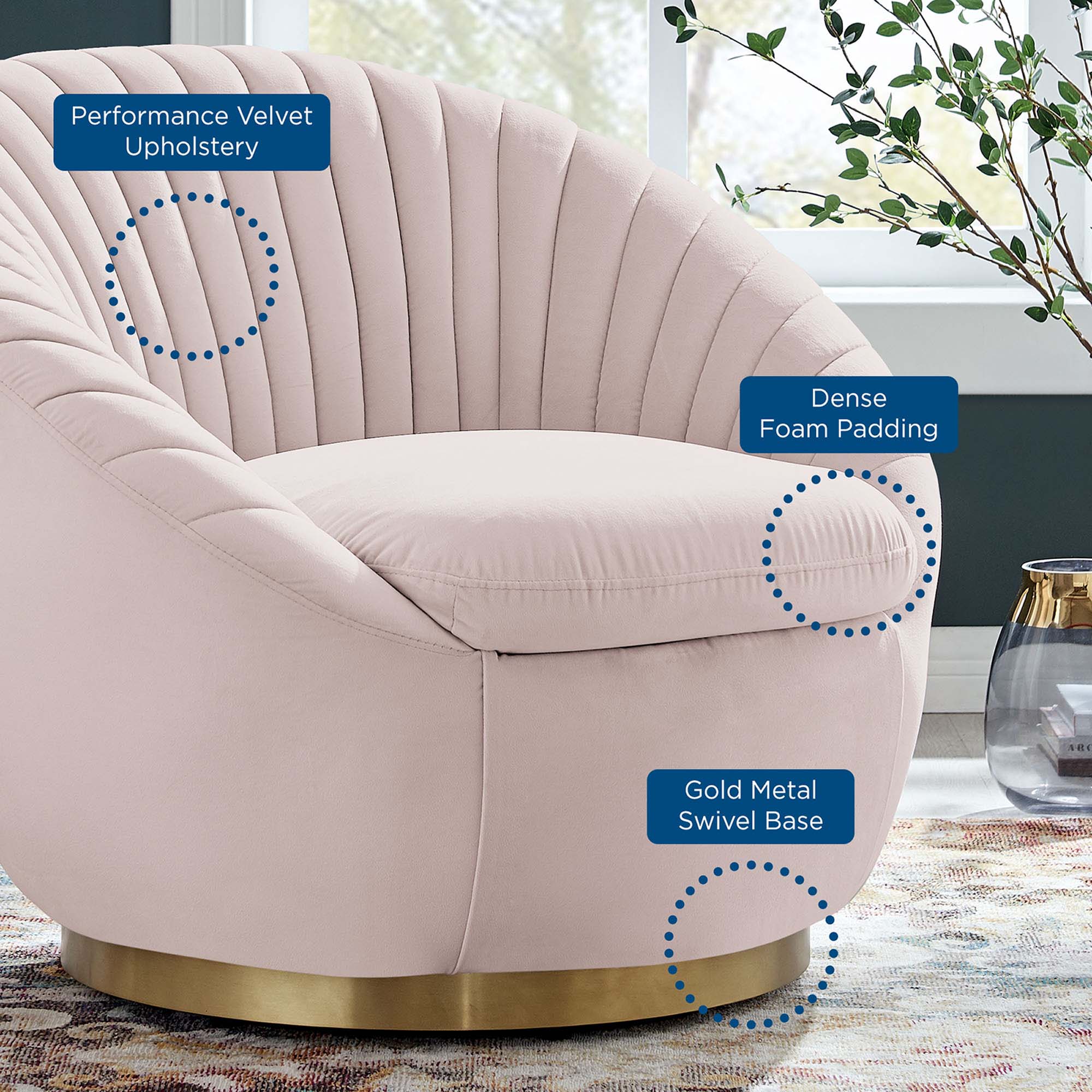 Whirr Tufted Performance Velvet Swivel Chair