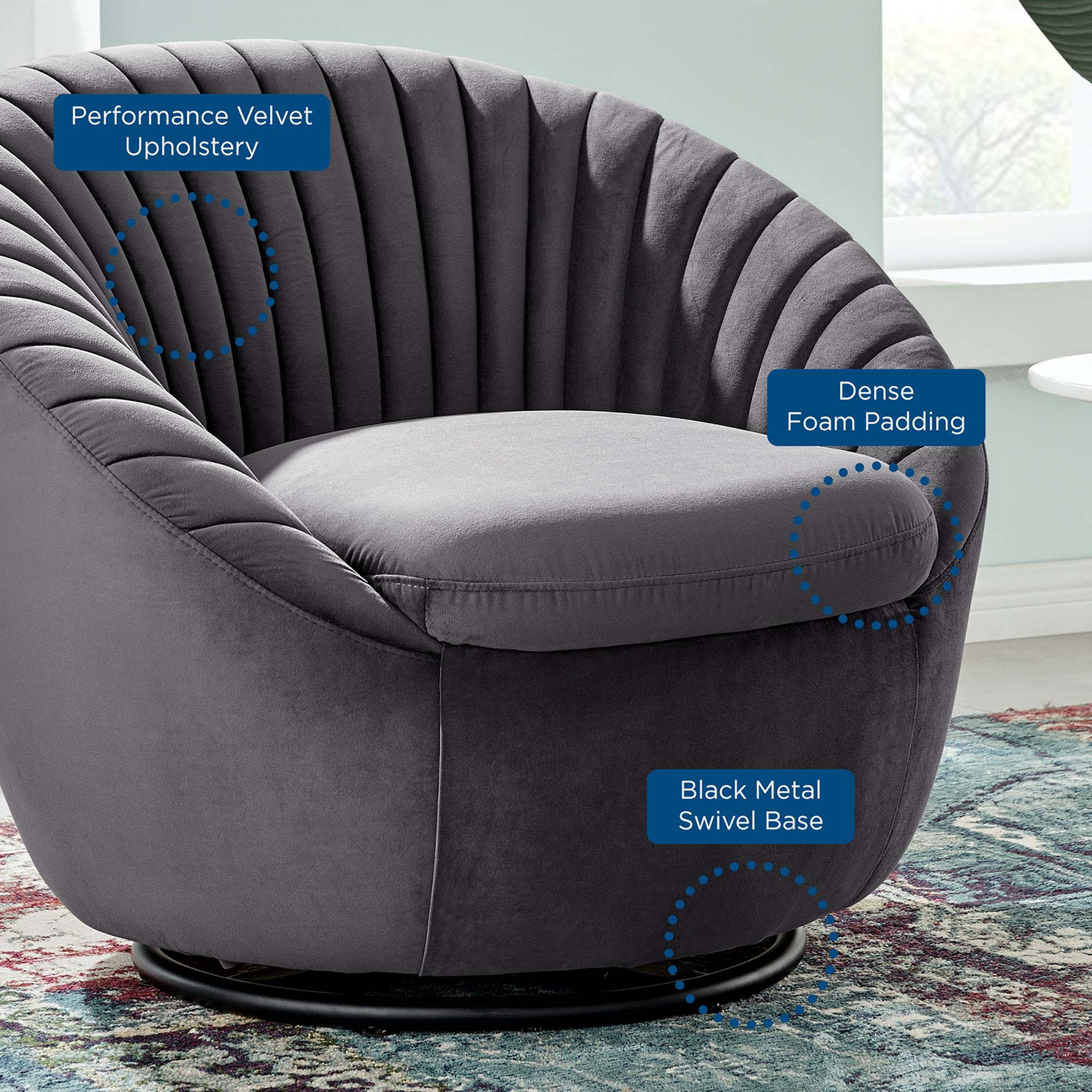 Whirr Tufted Performance Velvet Swivel Chair