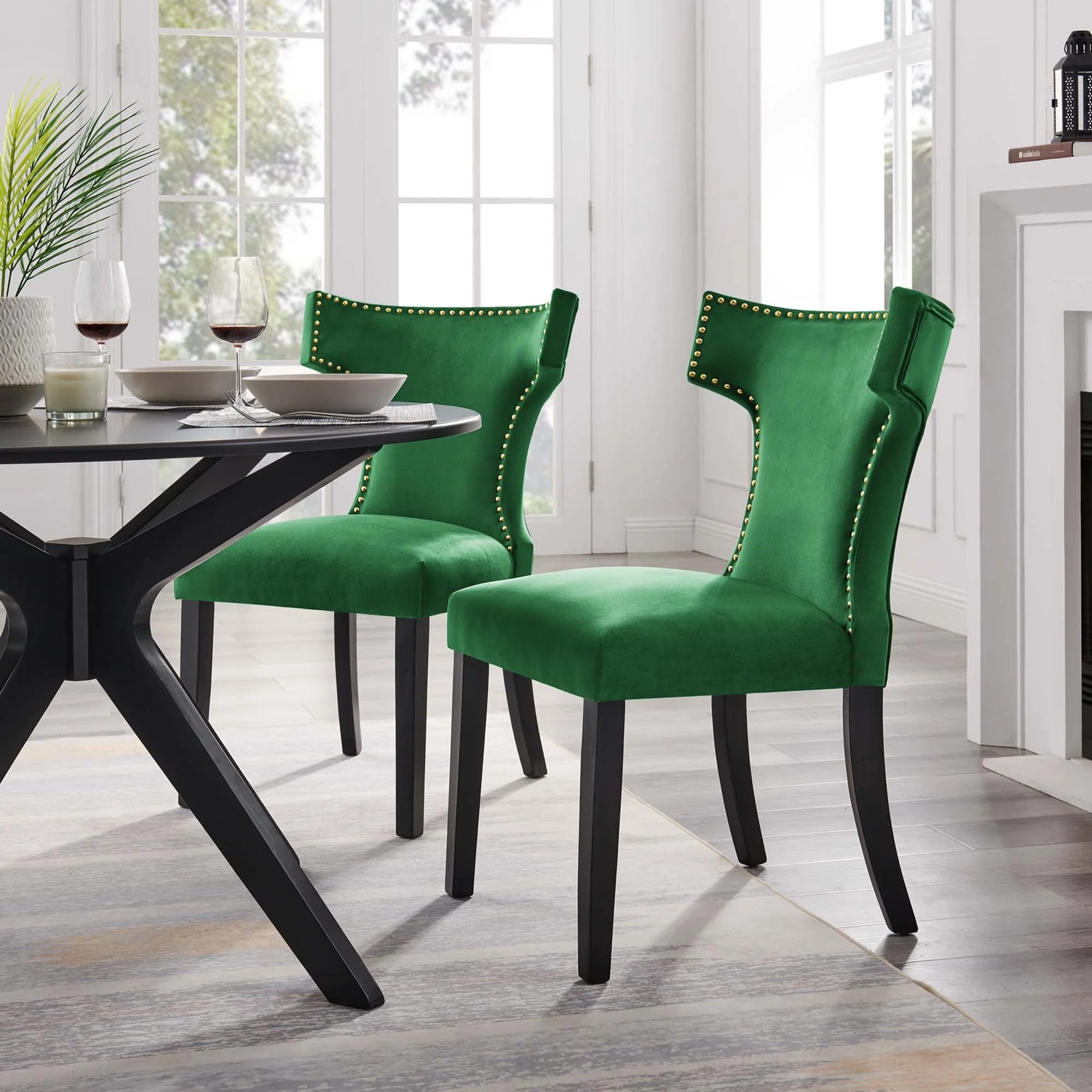 Curve Performance Velvet Dining Chairs - Set of 2