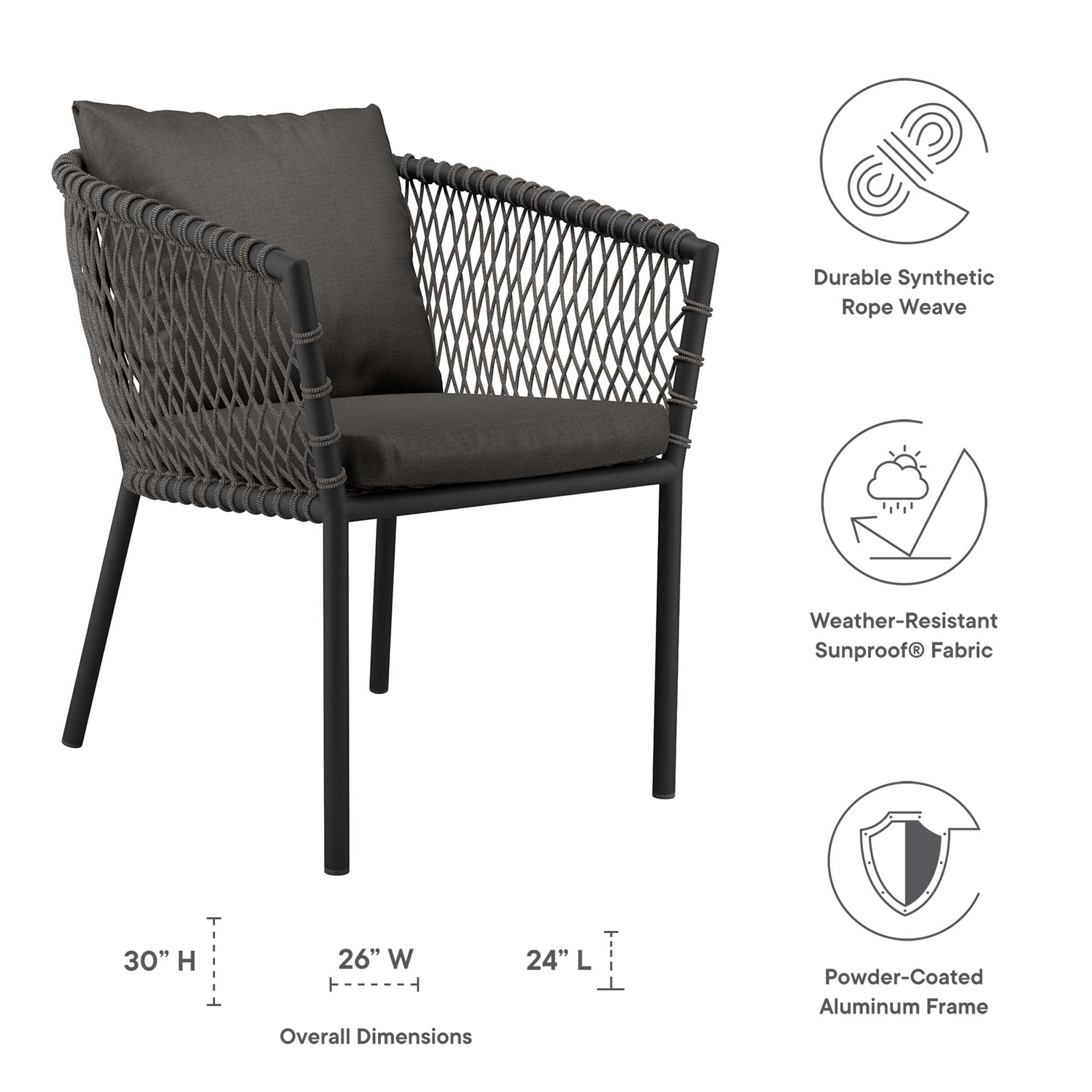 Sailor Outdoor Patio Dining Armchair in Charcoal Charcoal