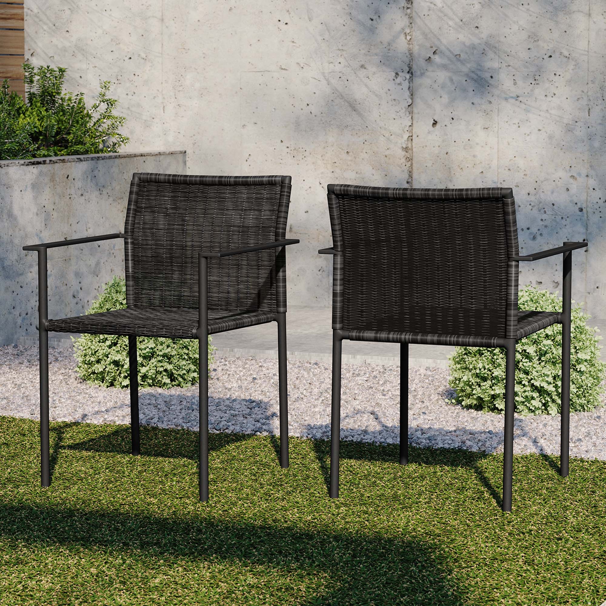 Lagoon Outdoor Patio Dining Armchairs Set of 2 in Charcoal