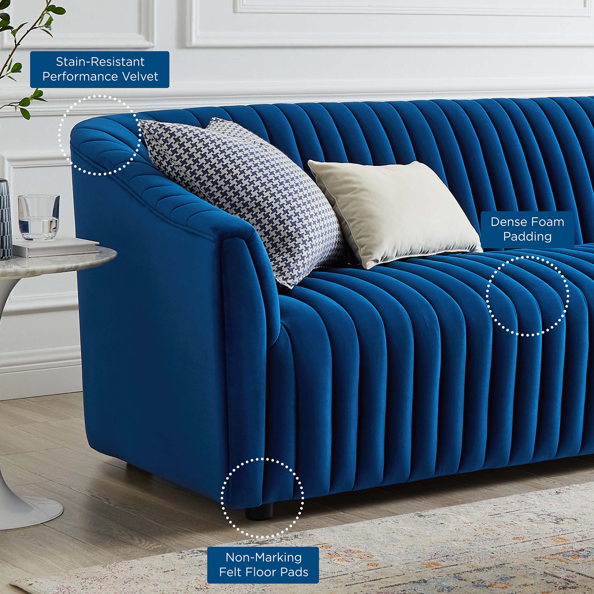 Announce Performance Velvet Channel Tufted Sofa