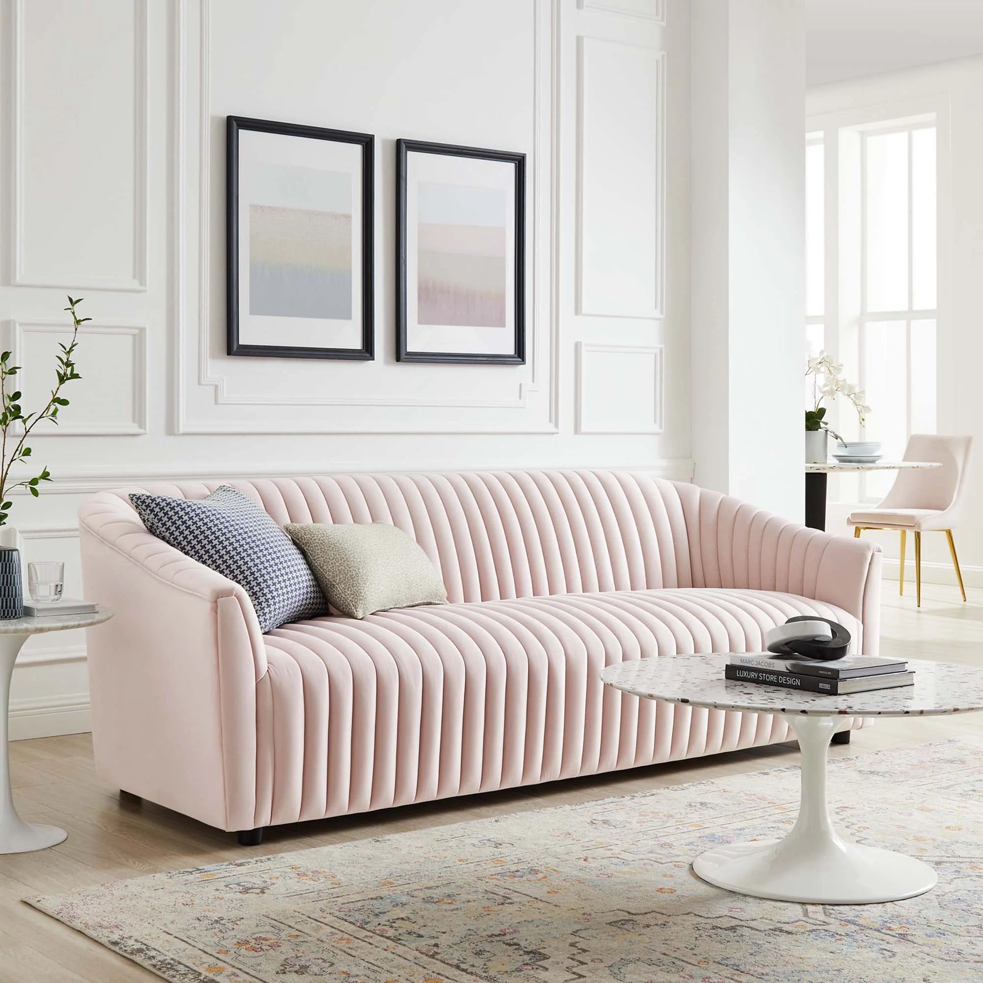 Announce Performance Velvet Channel Tufted Sofa