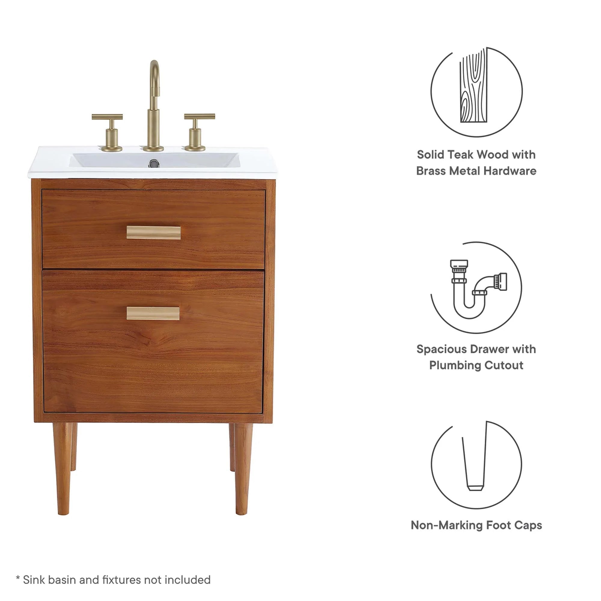 Cassia Teak Wood Bathroom Vanity Cabinet Basin Not Included