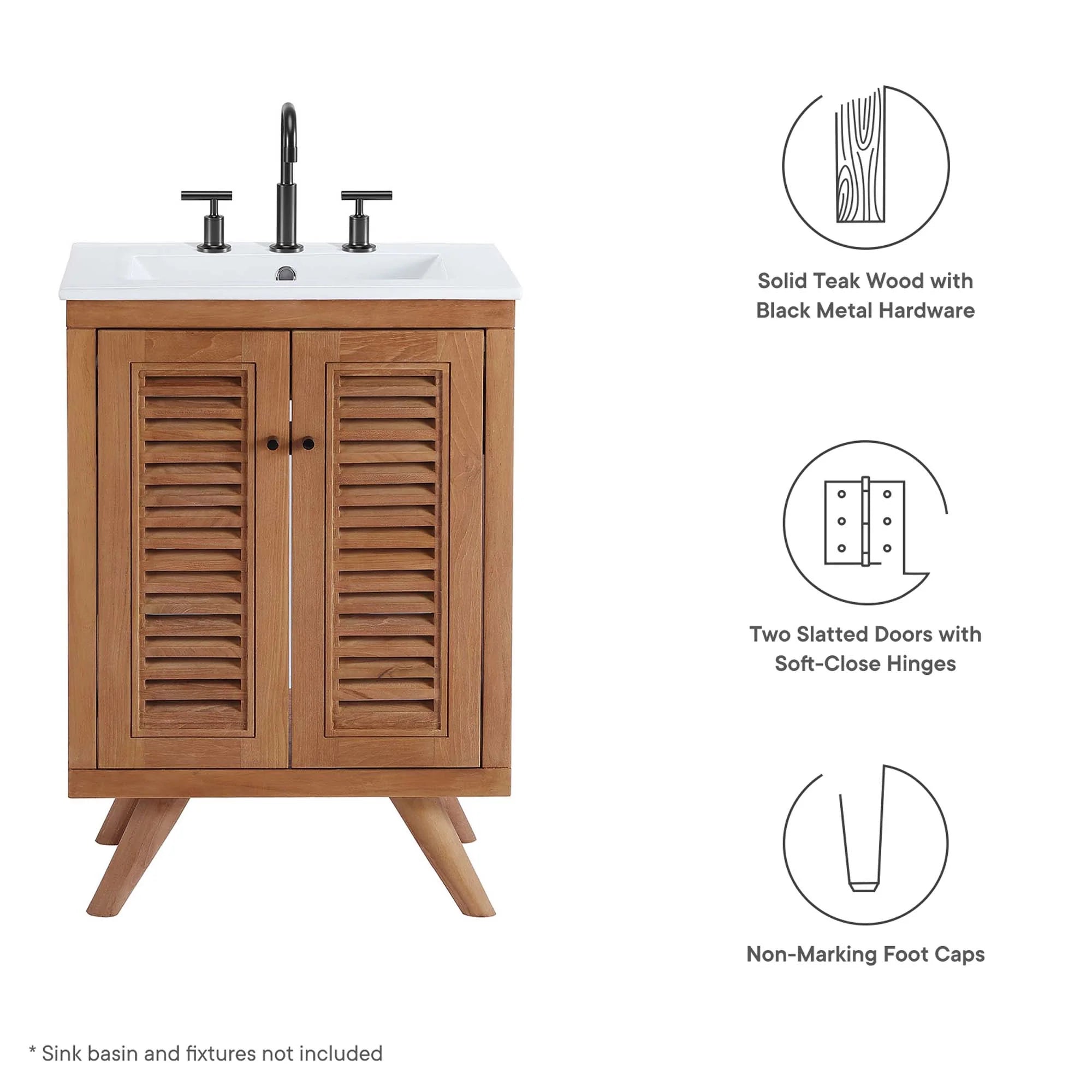 Meuble de salle de bain en bois de teck Birdie Lavabo non inclus