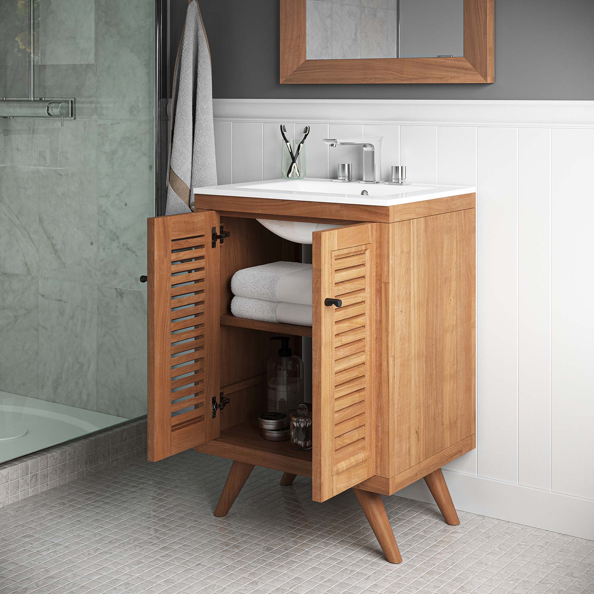 Meuble de salle de bain en bois de teck Birdie Lavabo non inclus