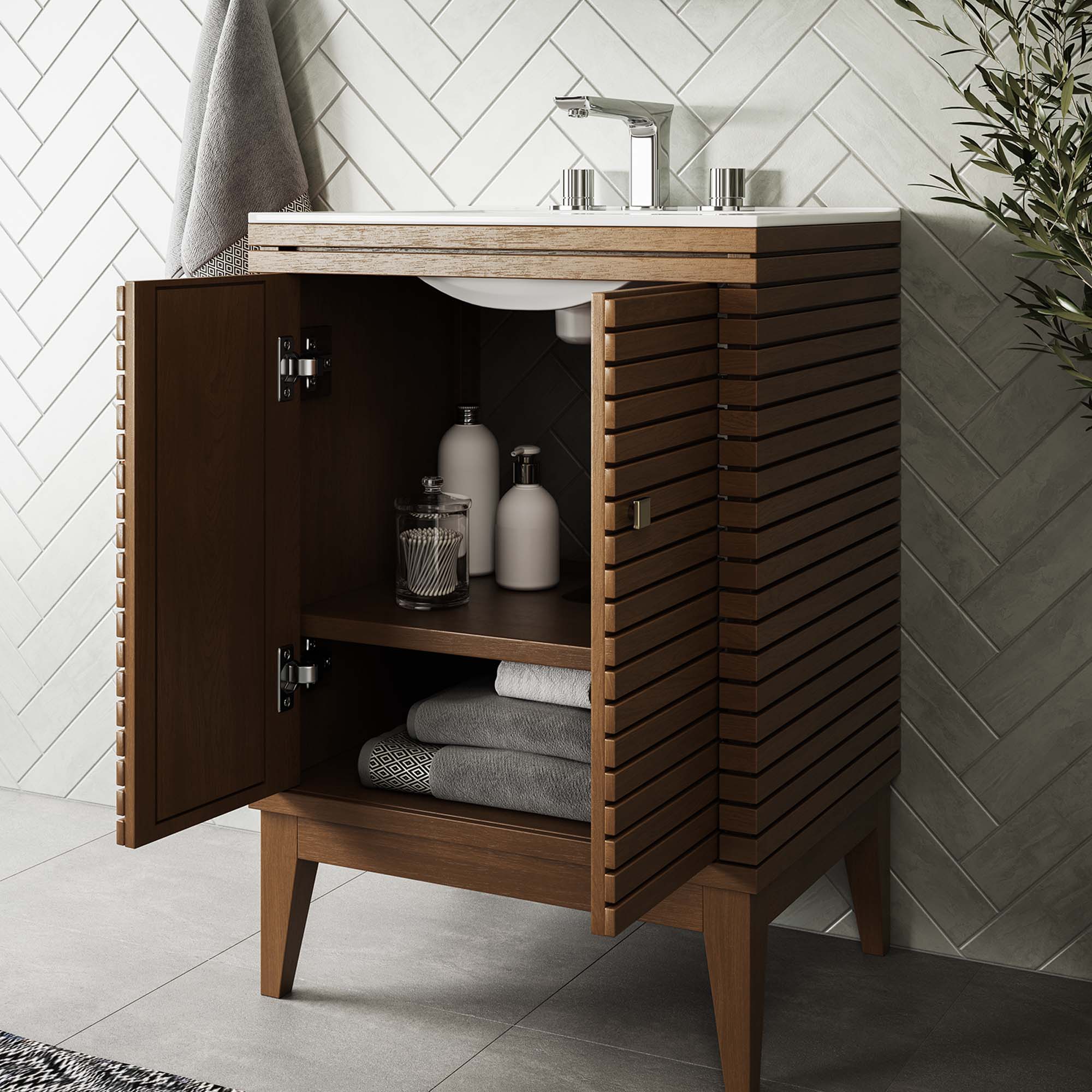 Meuble-lavabo de salle de bain Ledger Wood Lavabo non inclus