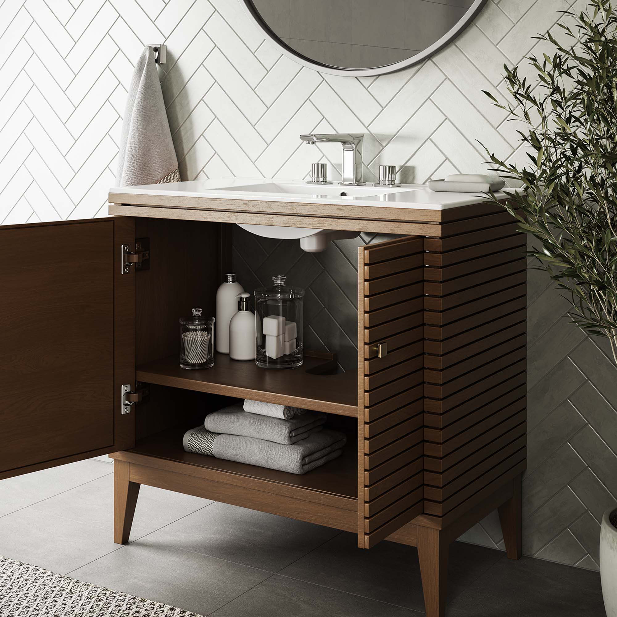 Meuble-lavabo de salle de bain Ledger Wood Lavabo non inclus