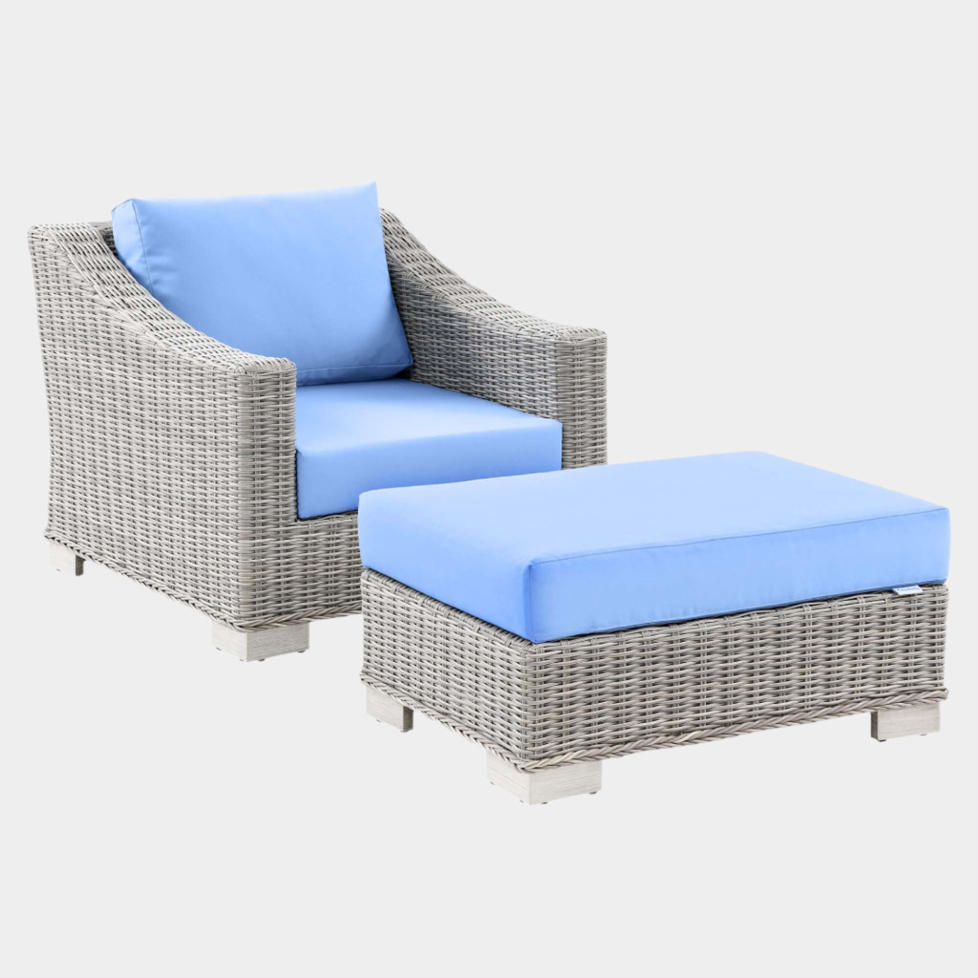 Conway 2-Piece Outdoor Patio Wicker Rattan Armchair and Ottoman Set