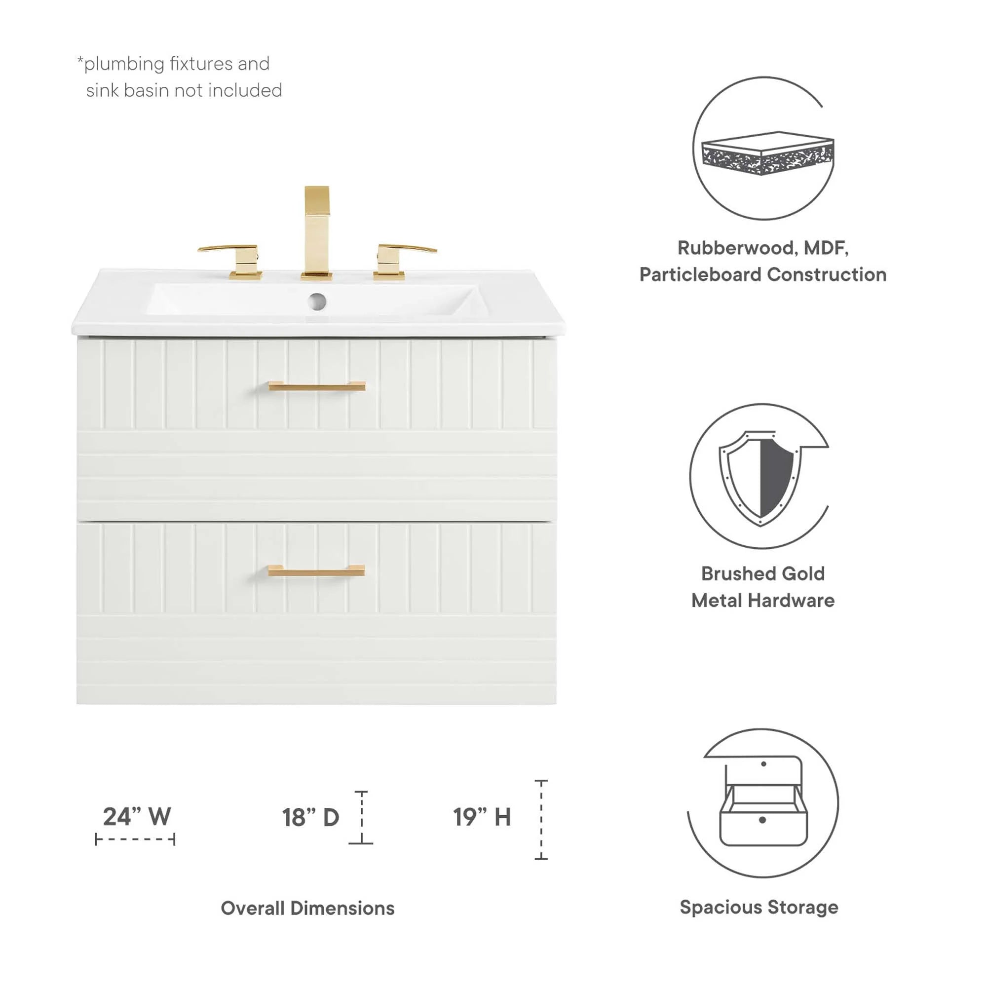 Meuble de salle de bain mural Daybreak Lavabo non inclus