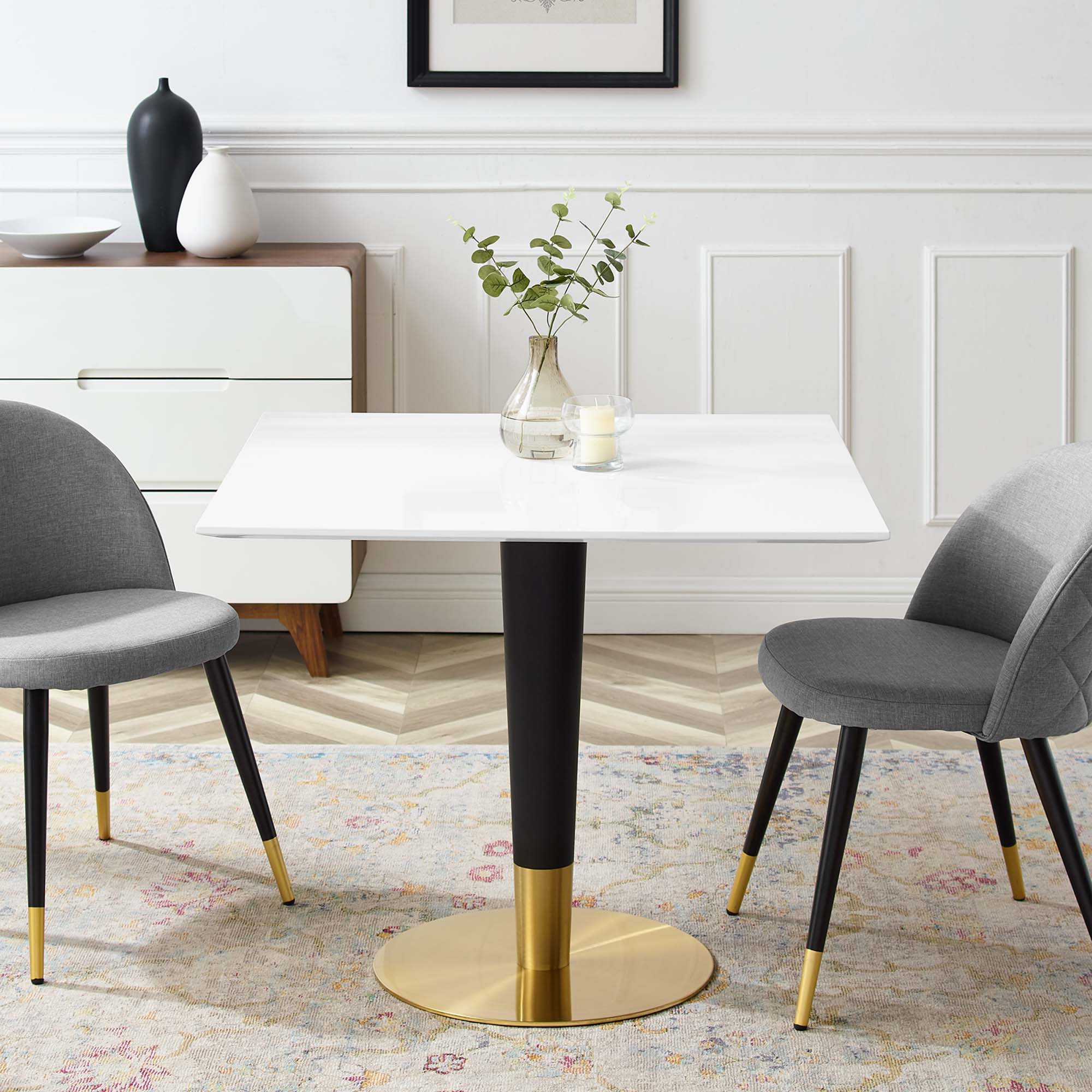 Zinque 36" Square Dining Table in Gold White