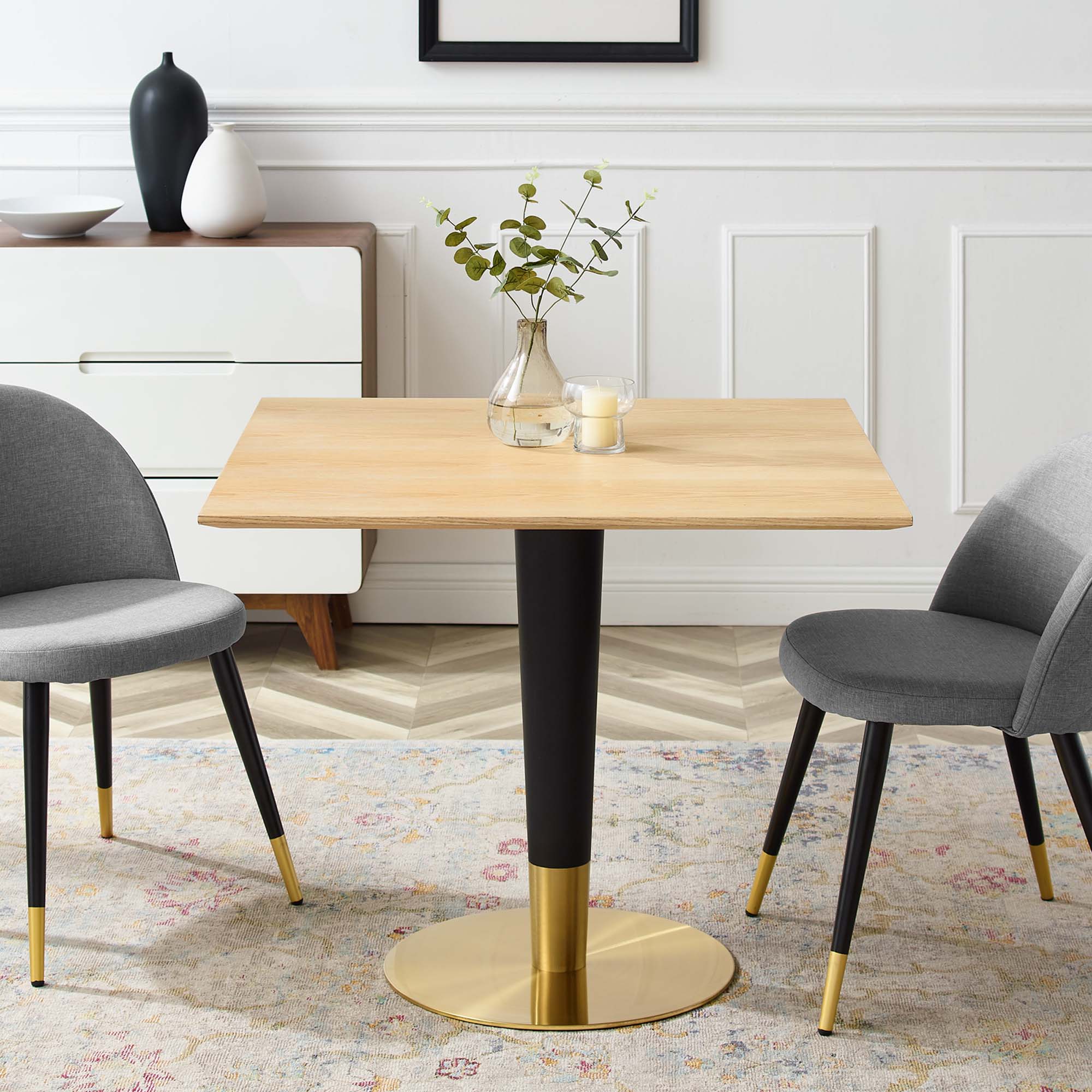 Zinque 36" Square Dining Table in Gold Natural