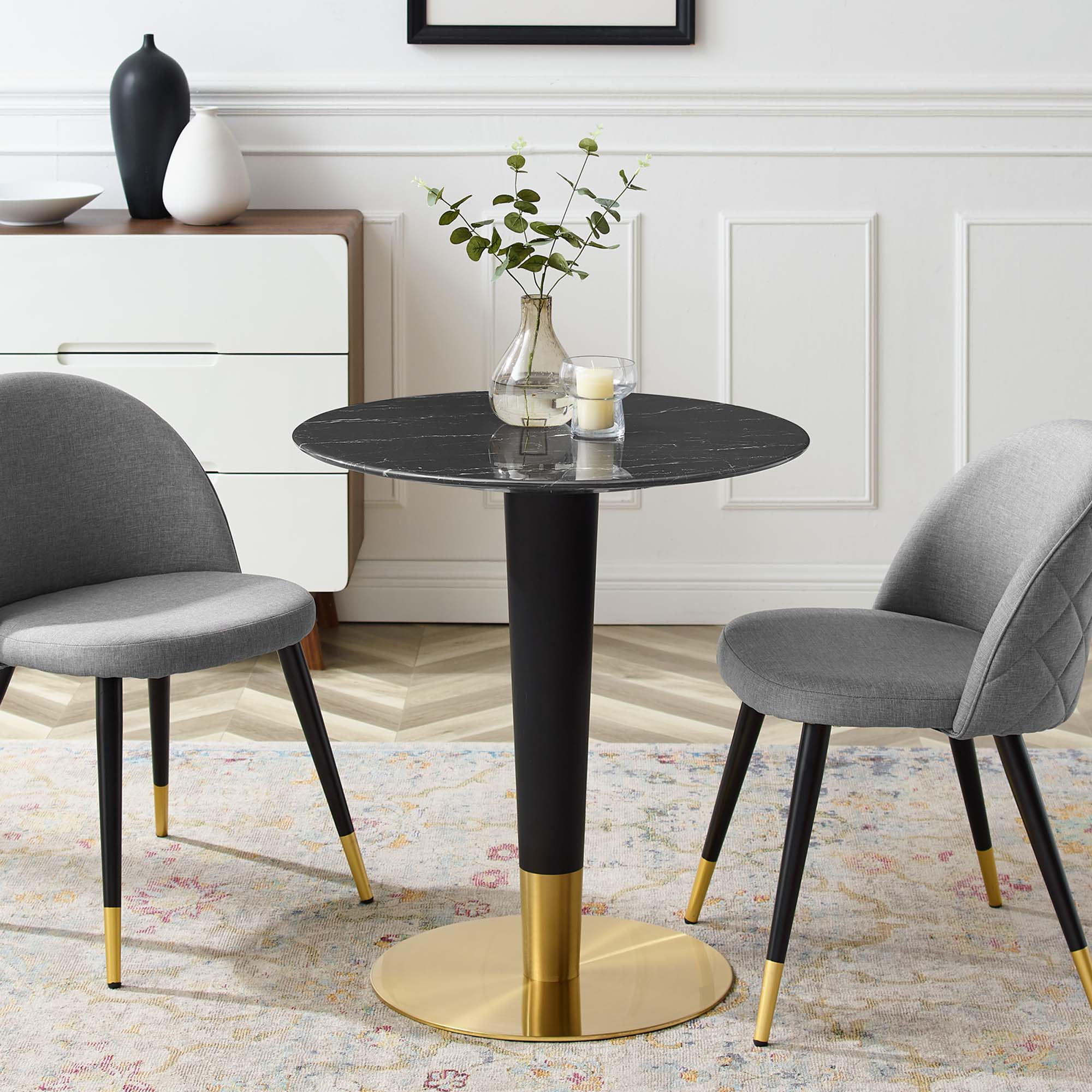 Zinque 28" Artificial Marble Dining Table in Gold Black