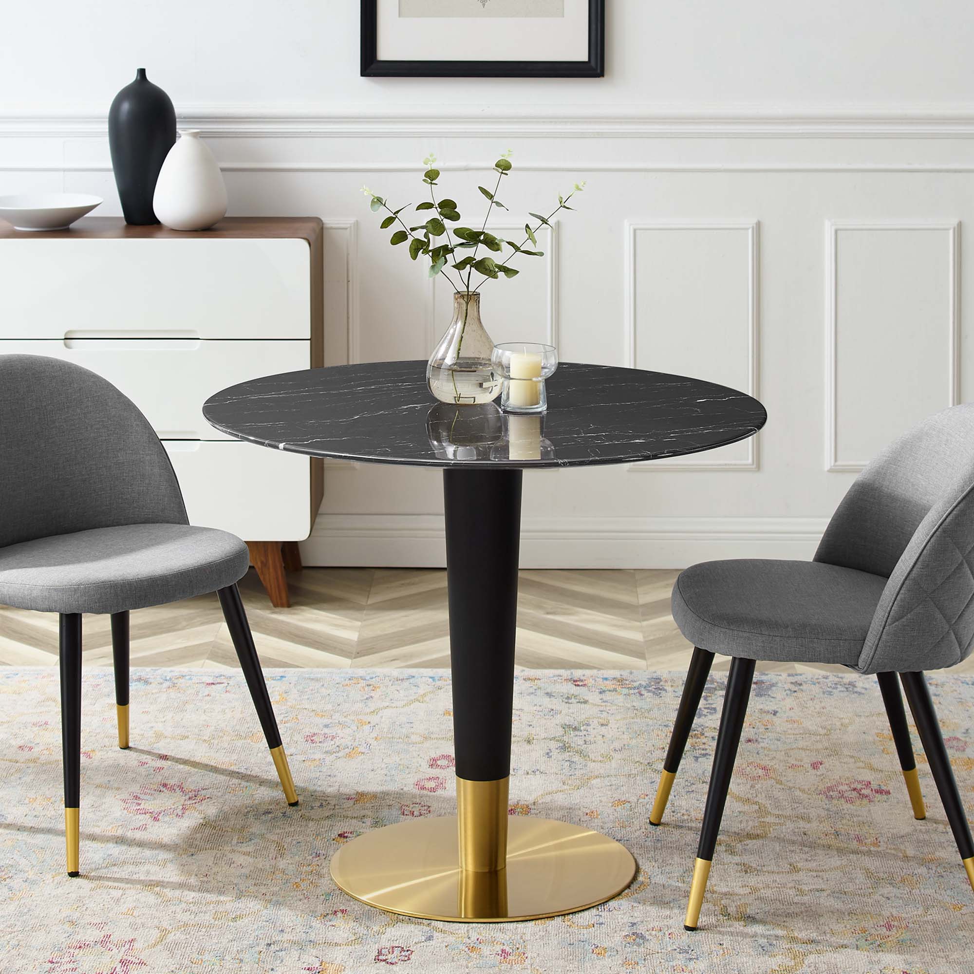 Zinque 36" Artificial Marble Dining Table in Gold Black