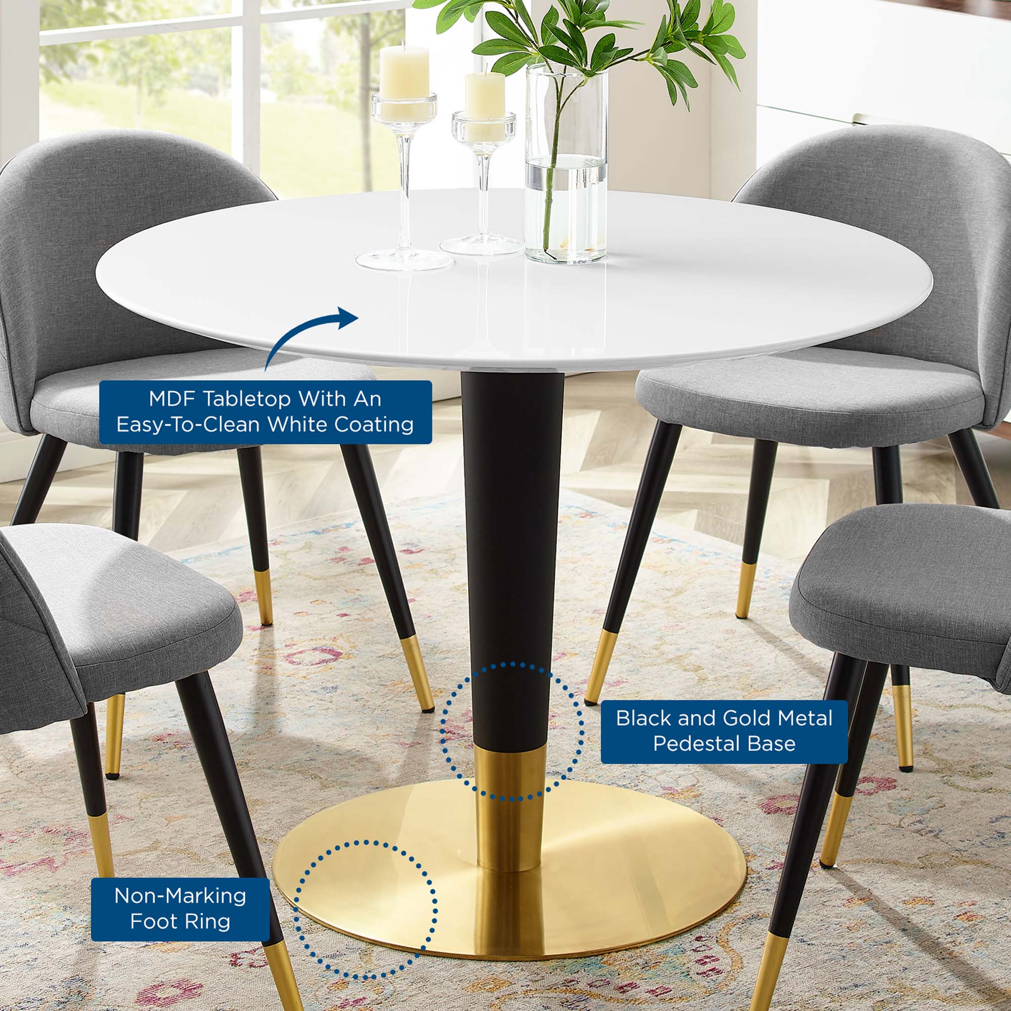 Zinque 40" Dining Table in Gold White