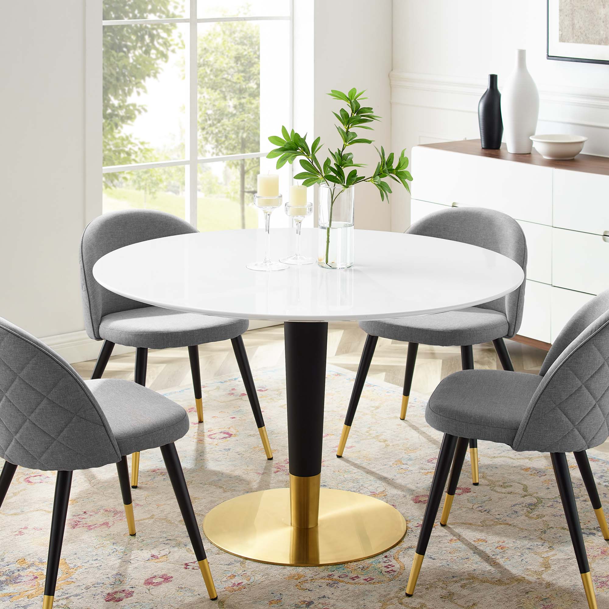 Zinque 47" Dining Table in Gold White