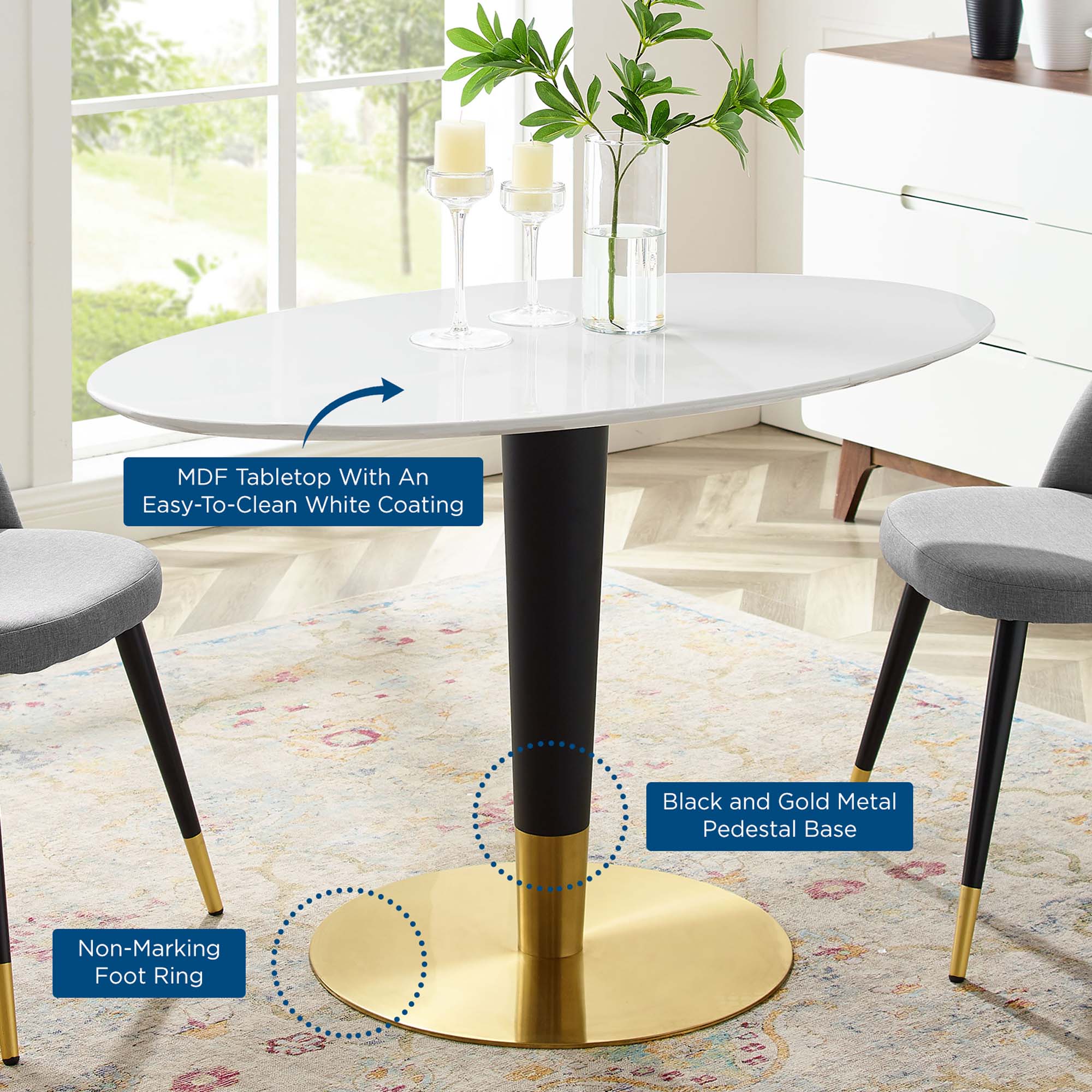 Zinque 48" Oval Dining Table in Gold White