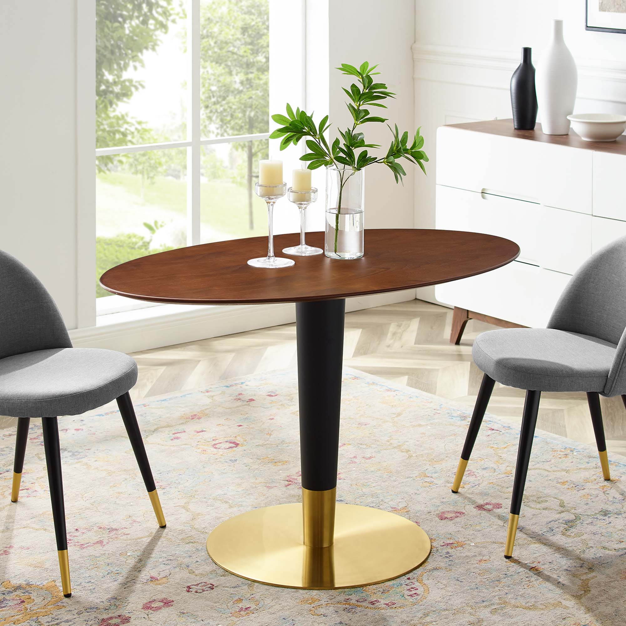 Zinque 48" Oval Dining Table in Gold Walnut