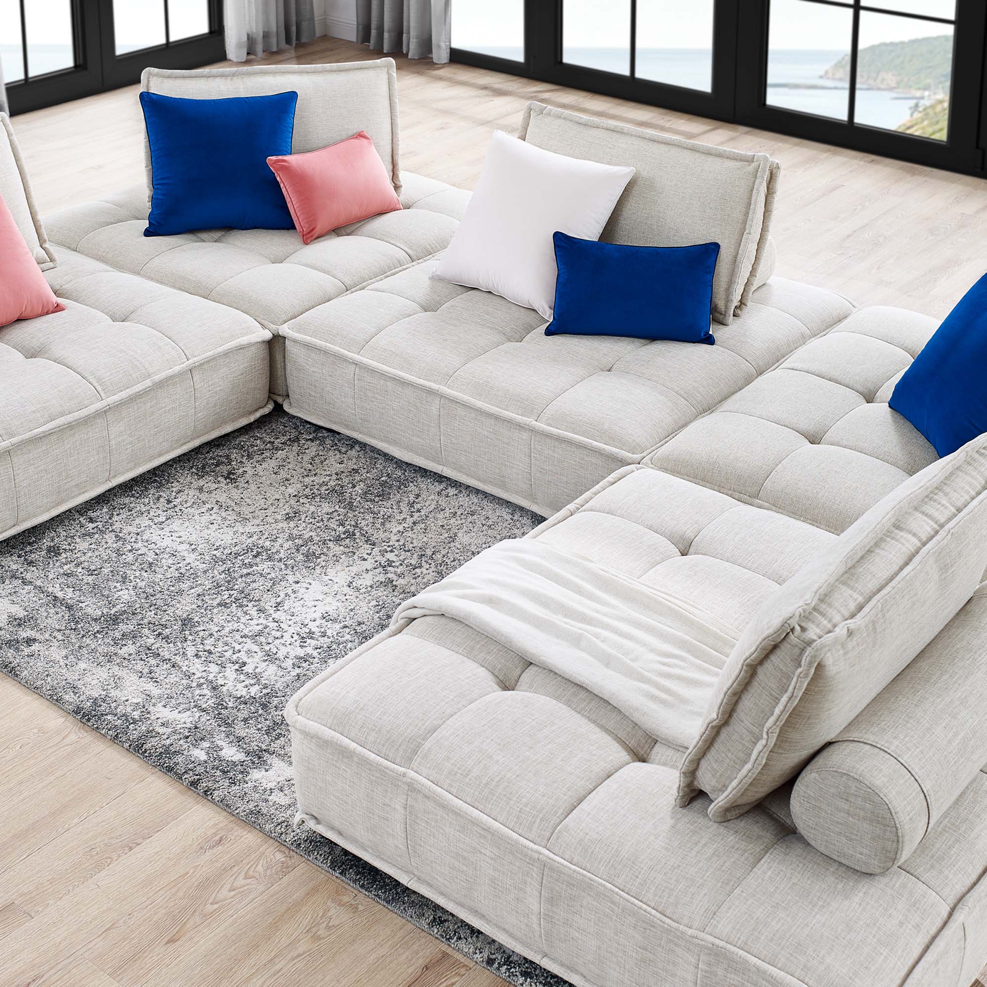 Saunter 5-Piece Tufted Fabric Fabric Sectional Sofa