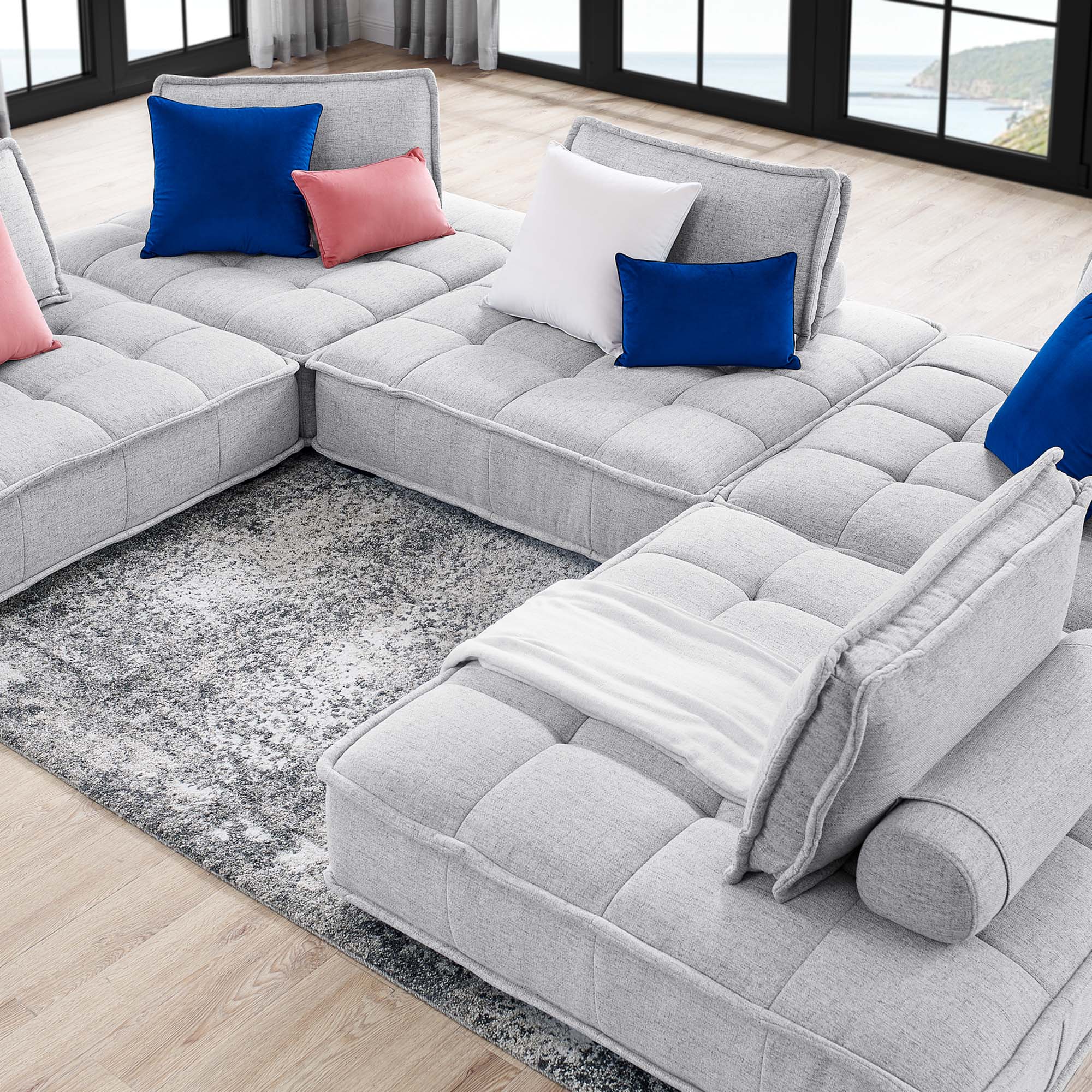 Saunter 5-Piece Tufted Fabric Fabric Sectional Sofa