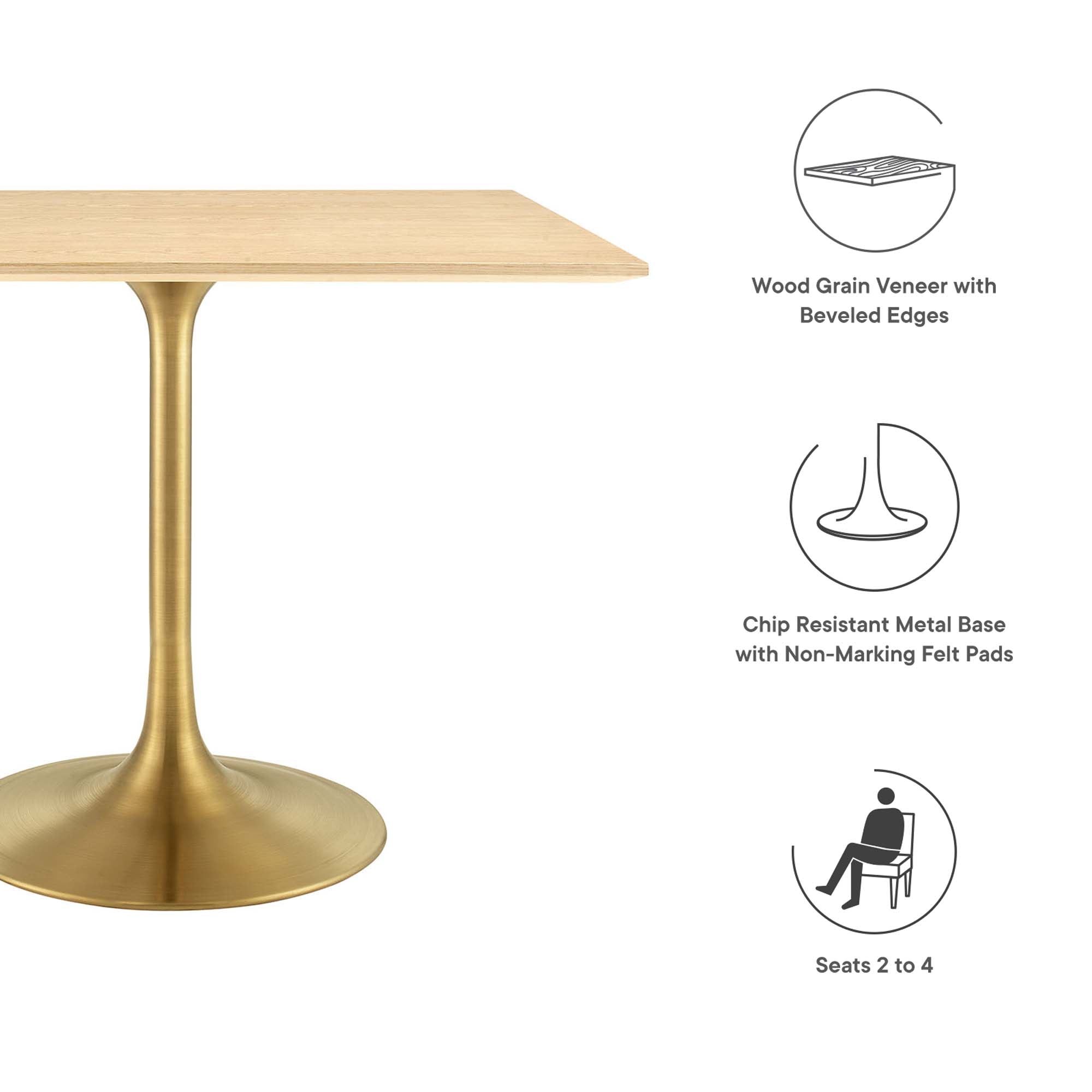 Lippa 36" Square Wood Dining Table   in Gold Natural