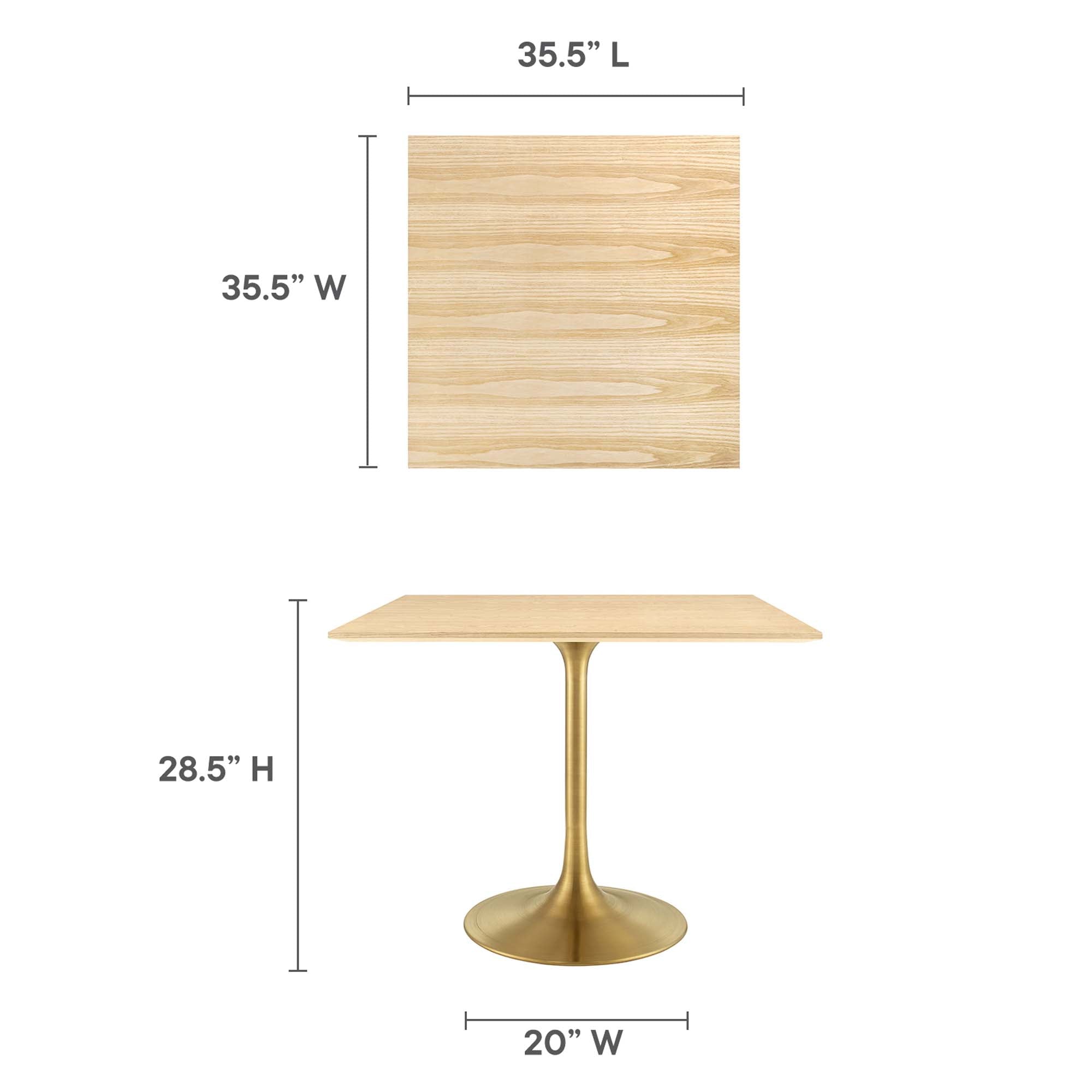 Lippa 36" Square Wood Dining Table   in Gold Natural