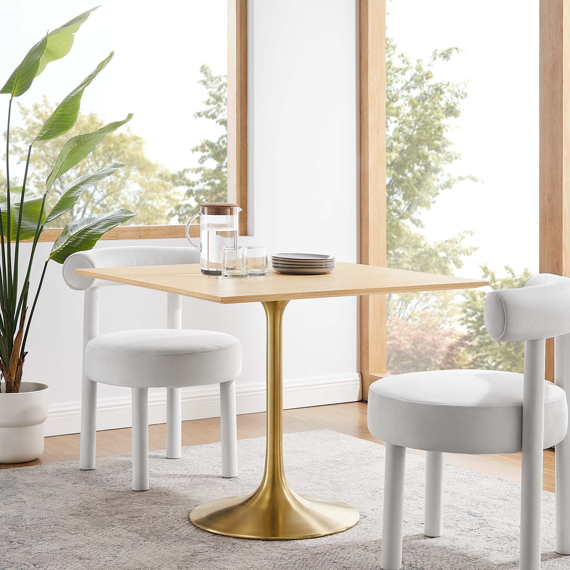 Lippa 36" Square Wood Dining Table   in Gold Natural