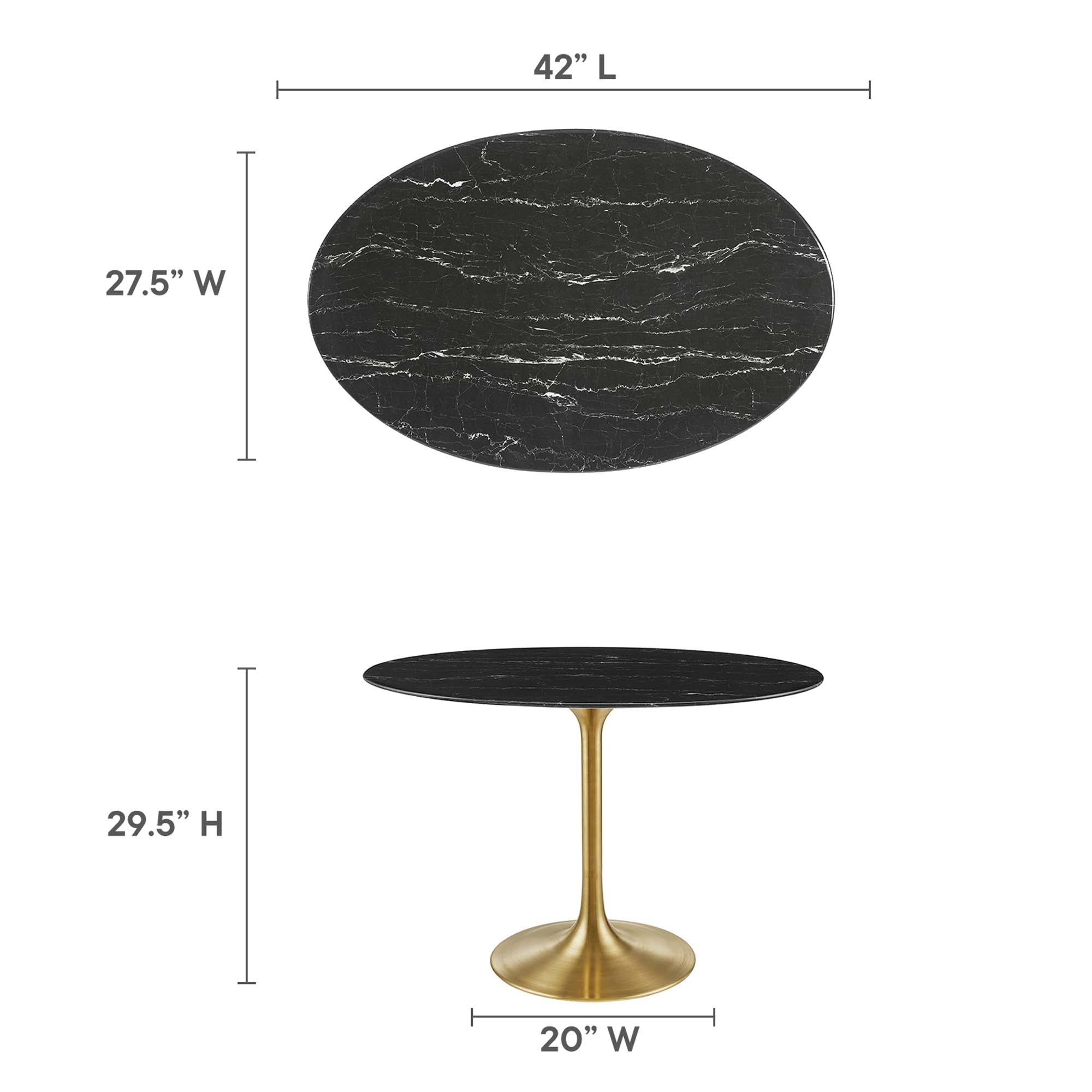 Lippa 42" Oval Artificial Marble Dining Table in Gold Black