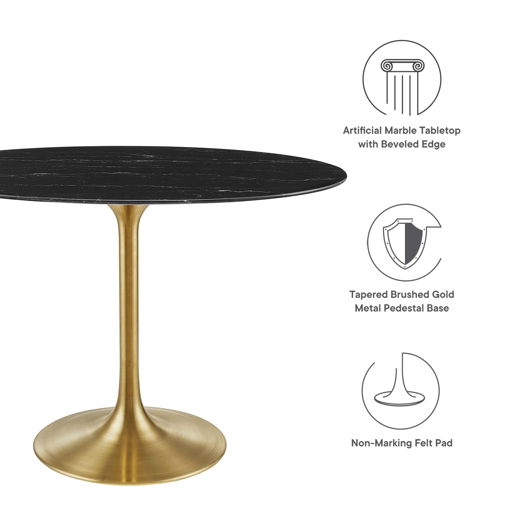 Lippa 42" Oval Artificial Marble Dining Table in Gold Black