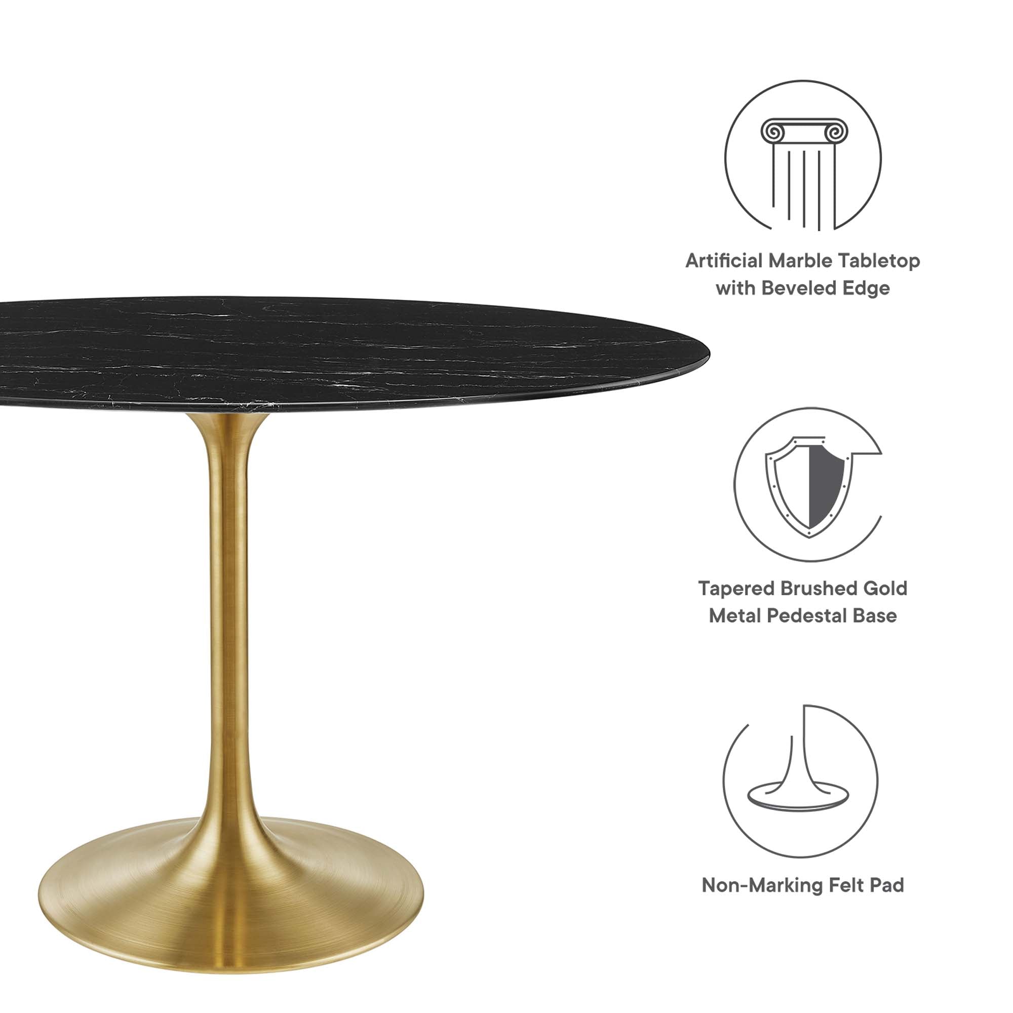 Lippa 48" Oval Artificial Marble Dining Table in Gold Black