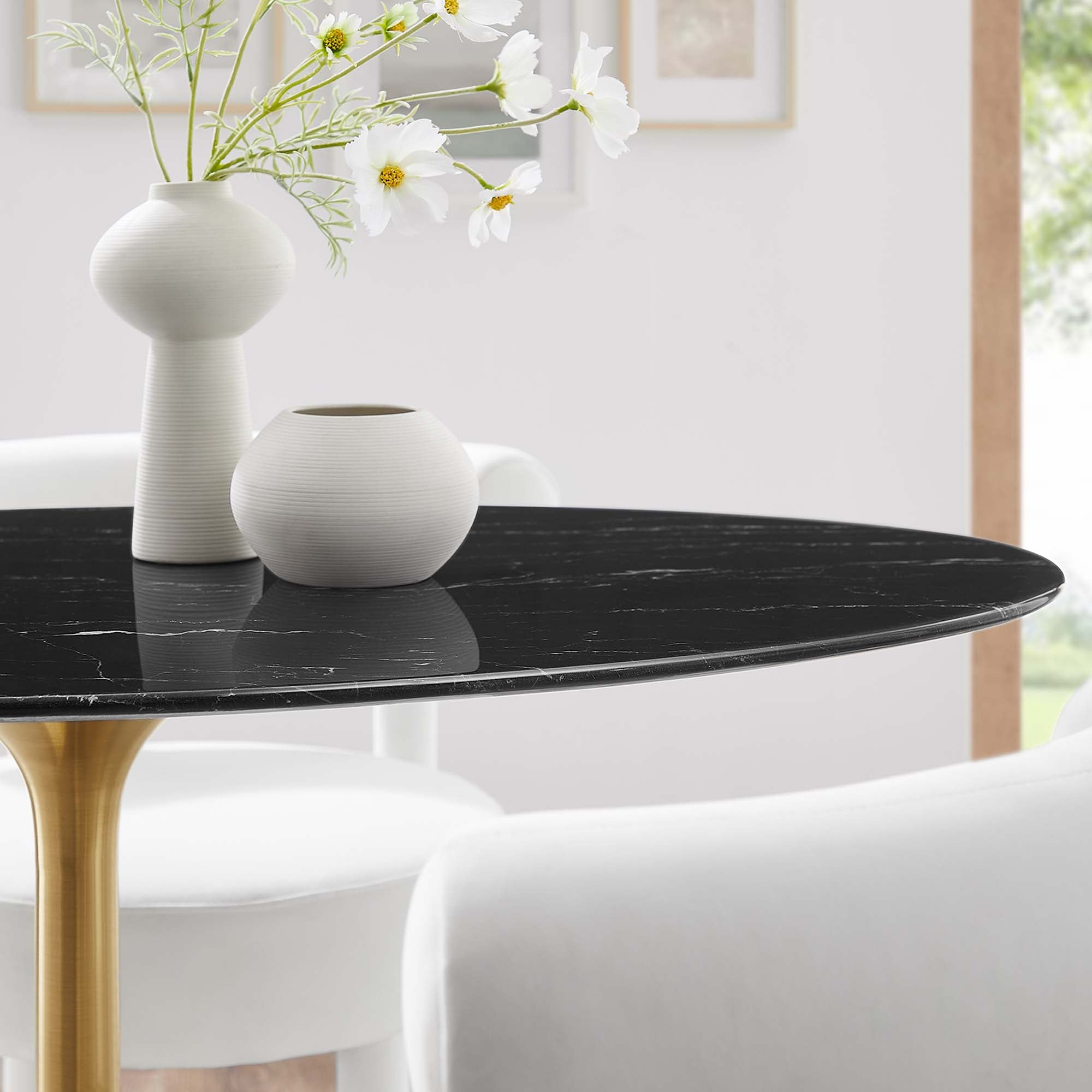 Lippa 48" Oval Artificial Marble Dining Table in Gold Black