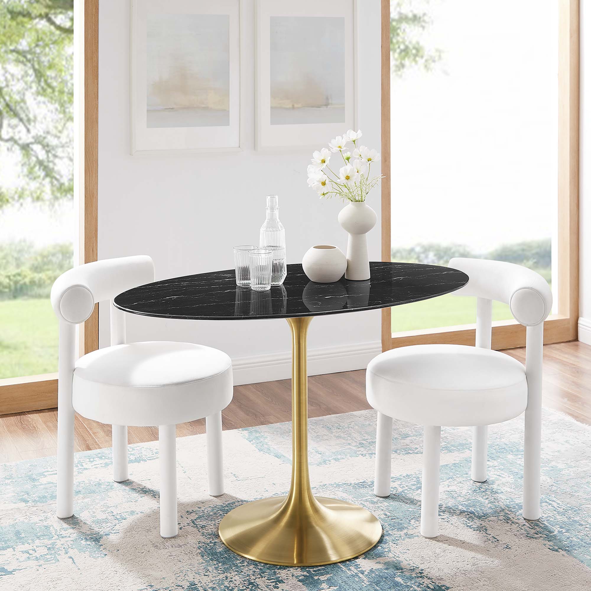 Lippa 48" Oval Artificial Marble Dining Table in Gold Black