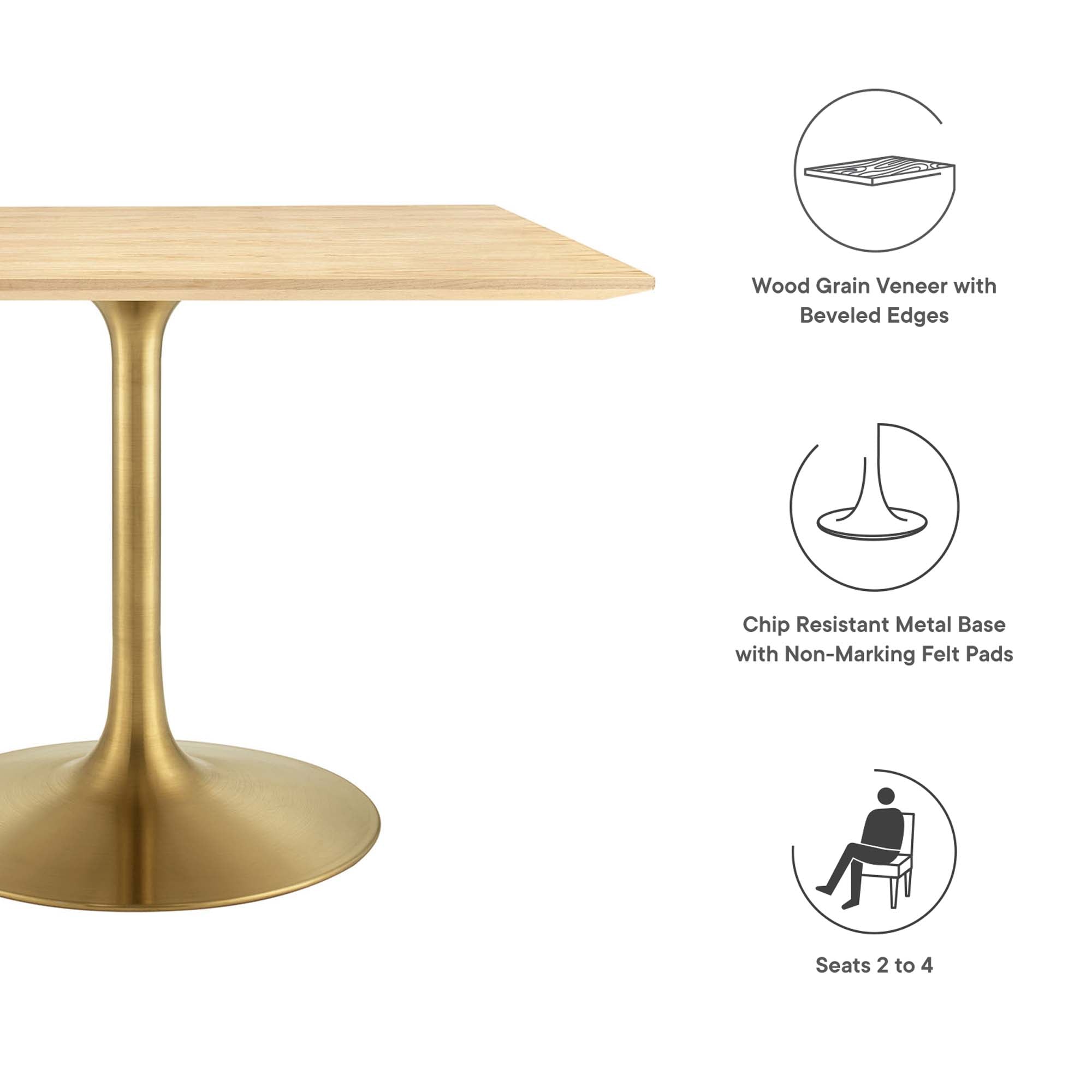 Lippa 40" Square Wood Dining Table in Gold Natural