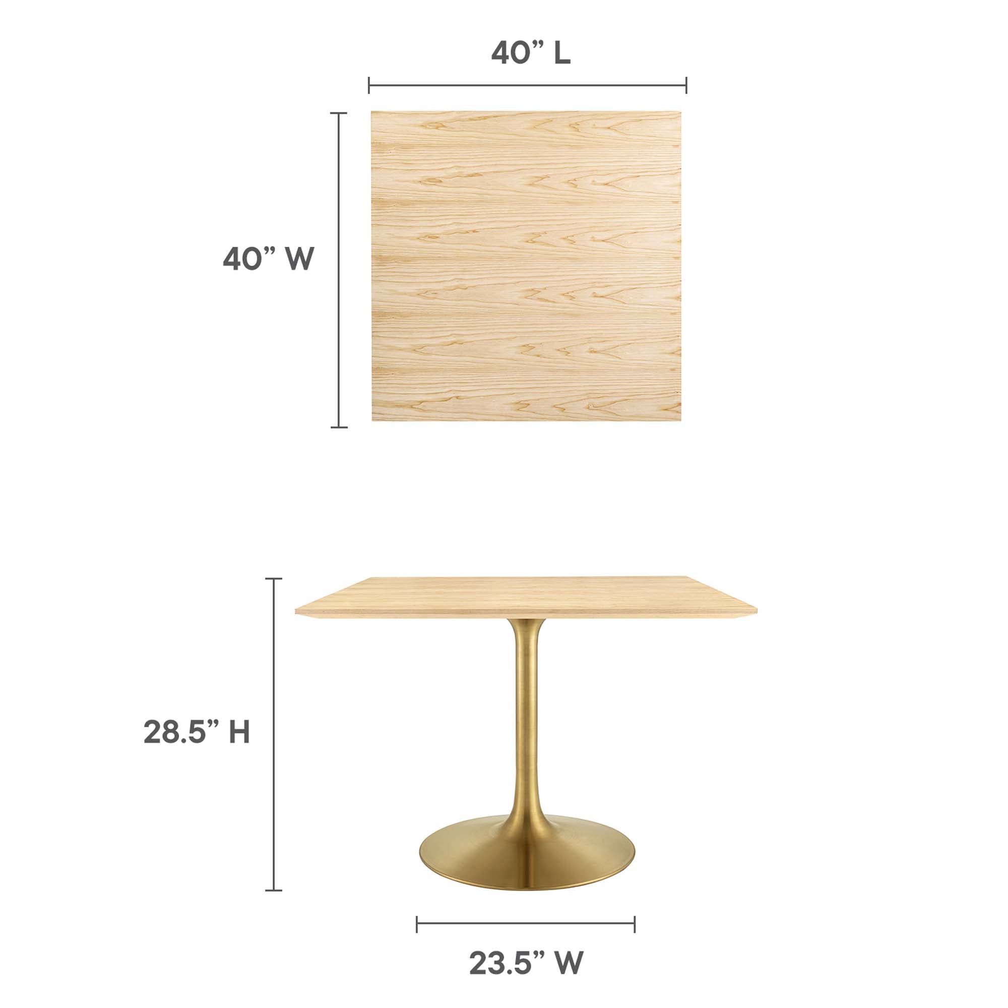 Lippa 40" Square Wood Dining Table in Gold Natural