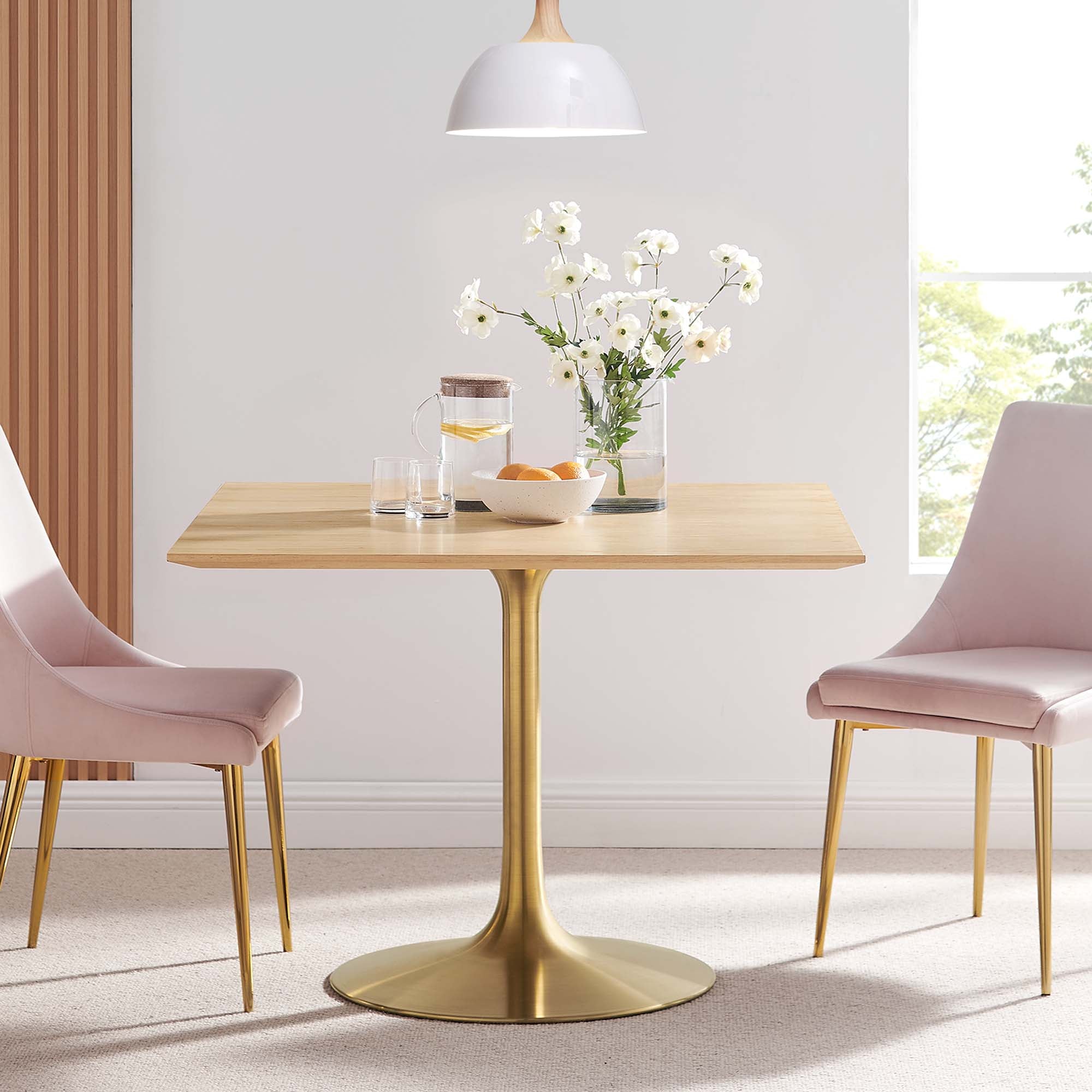 Lippa 40" Square Wood Dining Table in Gold Natural