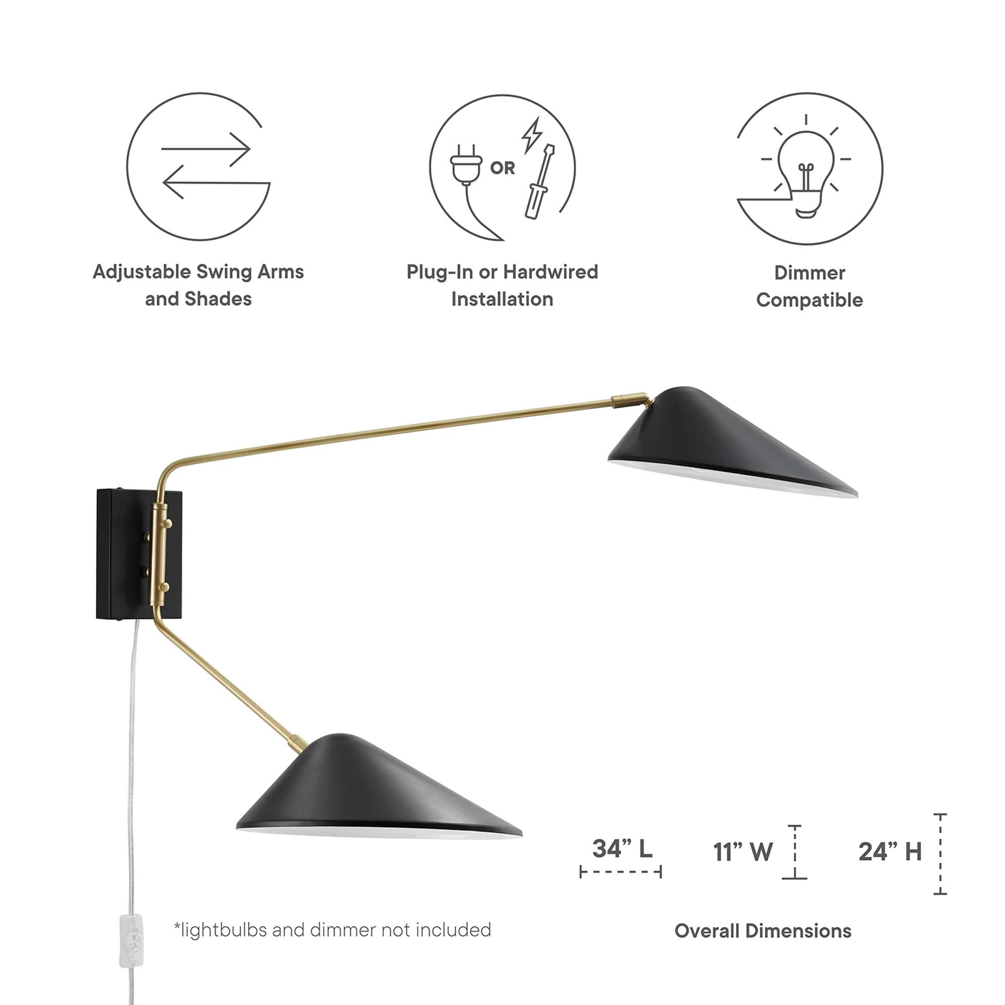 Journey 2-Light Swing Arm Wall Sconce in Black