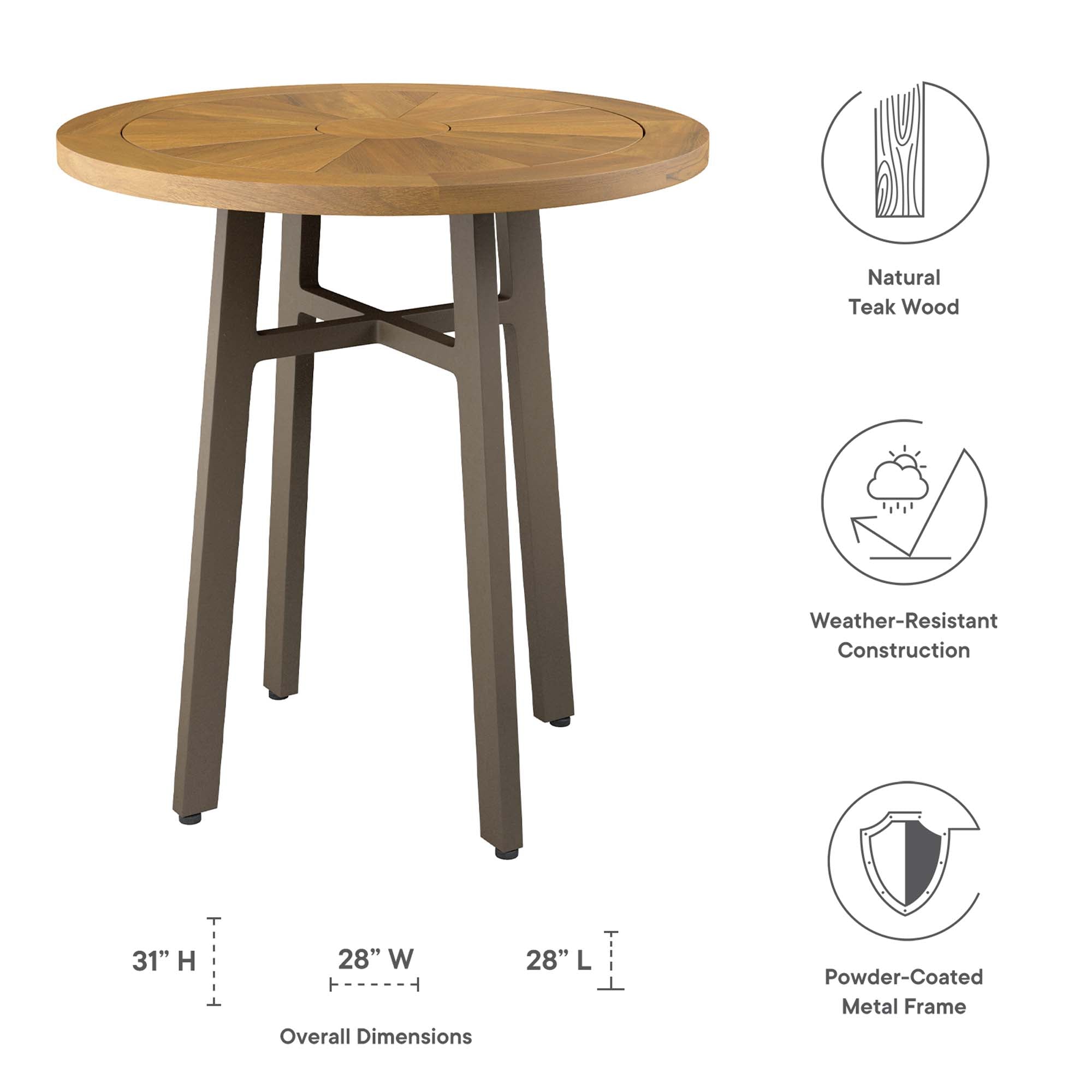 Table à manger d'extérieur Meadow en teck taupe naturel 