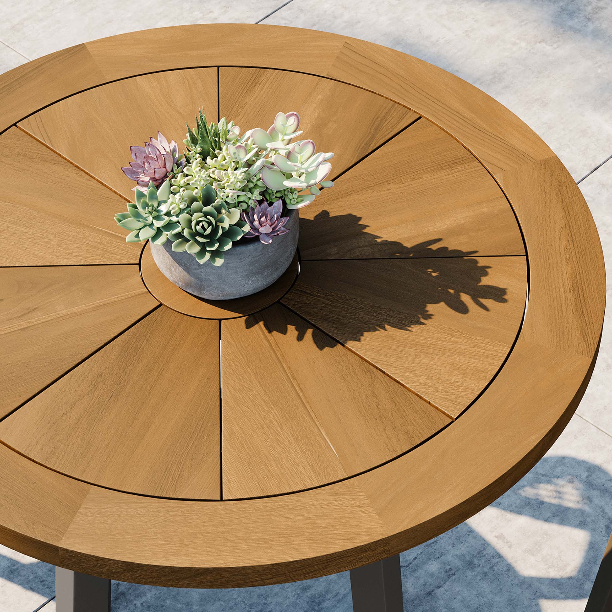 Meadow Outdoor Patio Teak Wood Dining Table in Natural Taupe