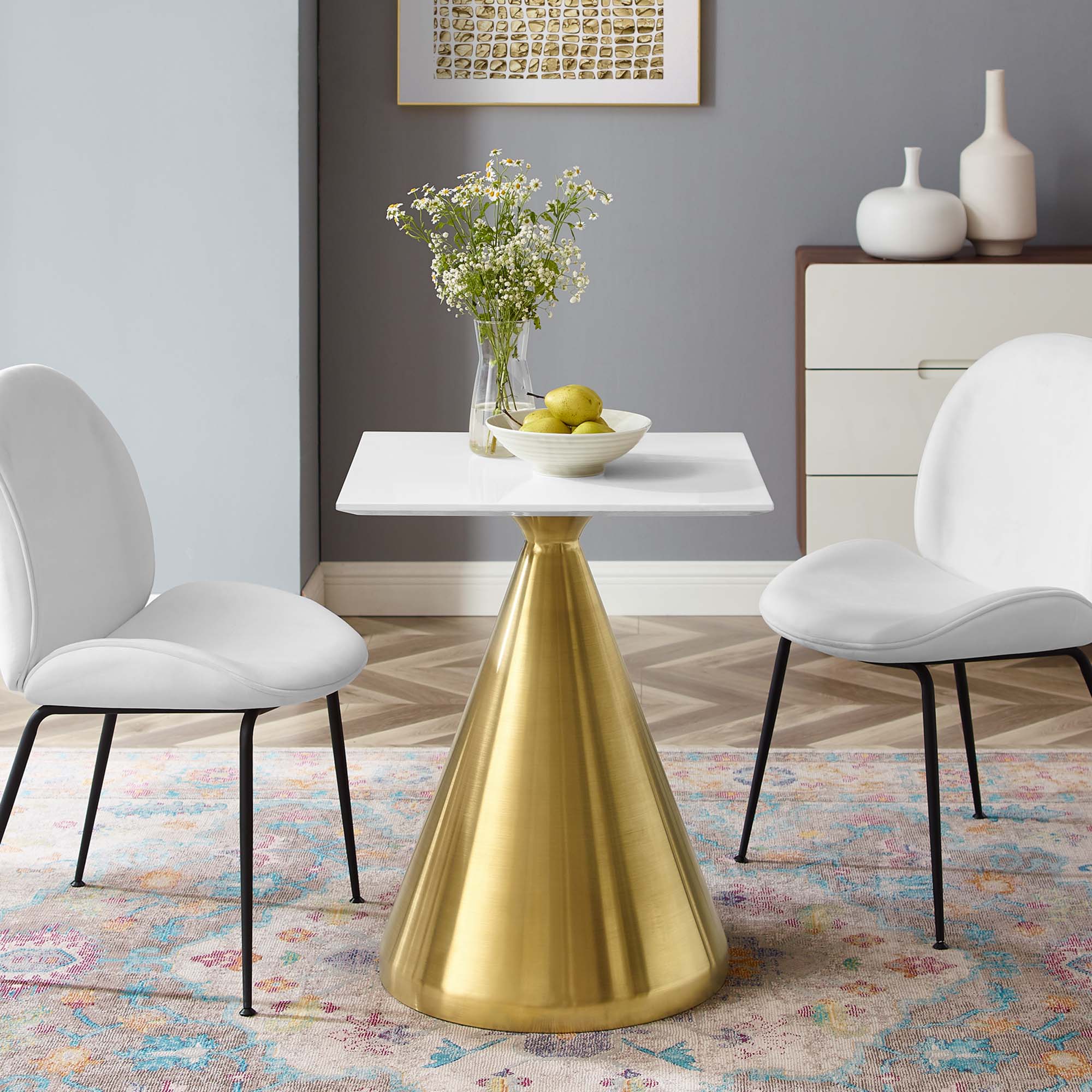 Tupelo 24" Square Dining Table in Gold White