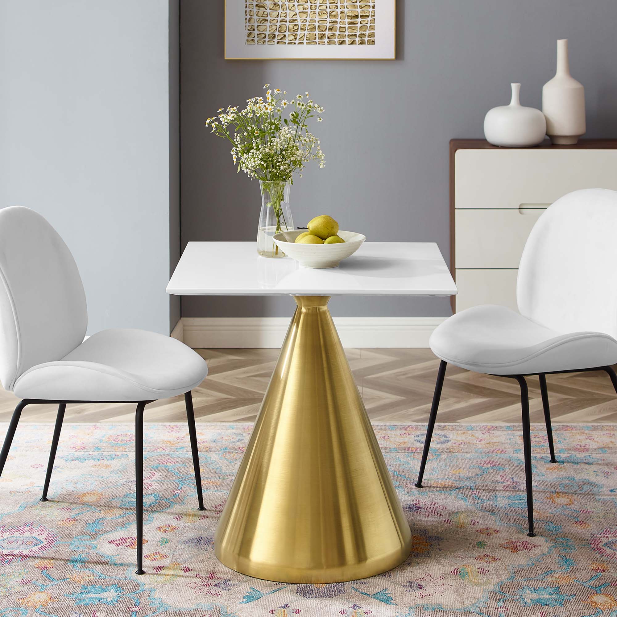 Tupelo 28" Square Dining Table in Gold White