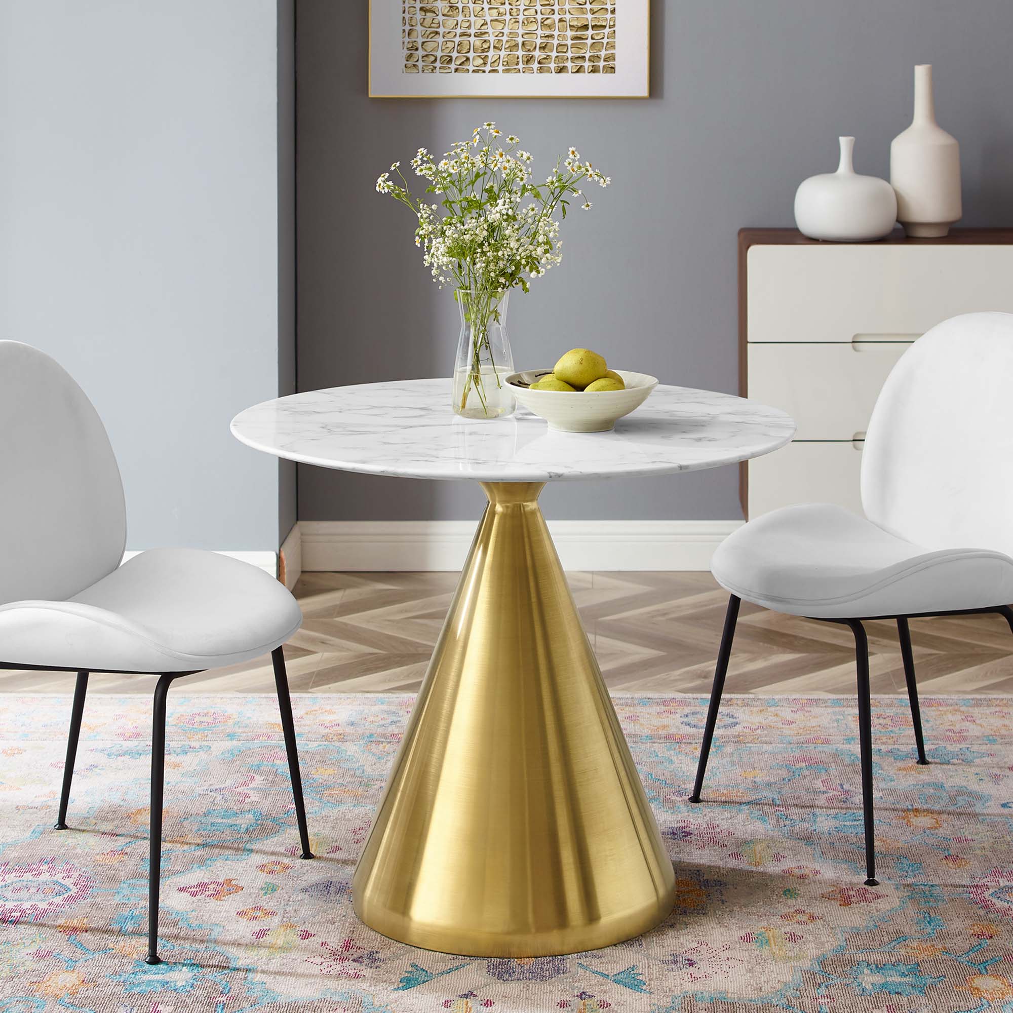 Tupelo 36" Artificial Marble Dining Table in Gold White