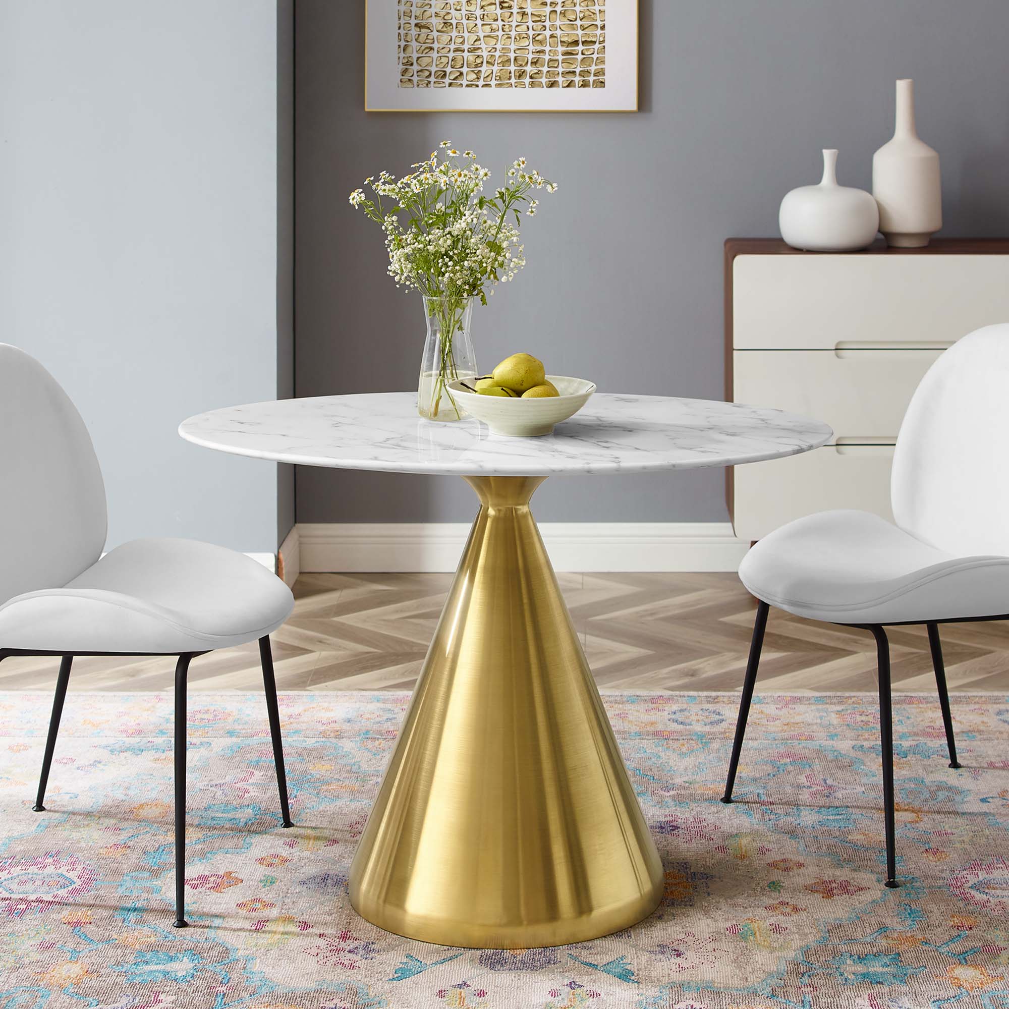 Tupelo 42" Oval Artificial Marble Dining Table in Gold White