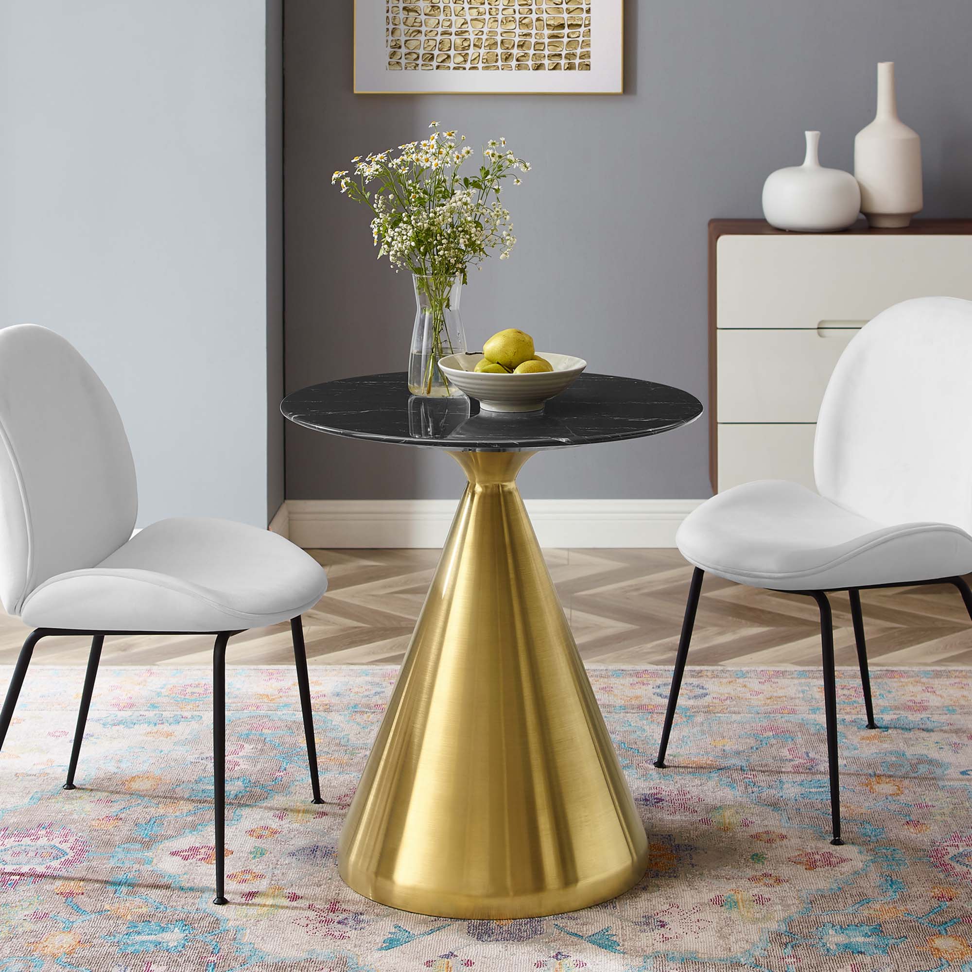 Tupelo 28" Artificial Marble Dining Table in Gold Black